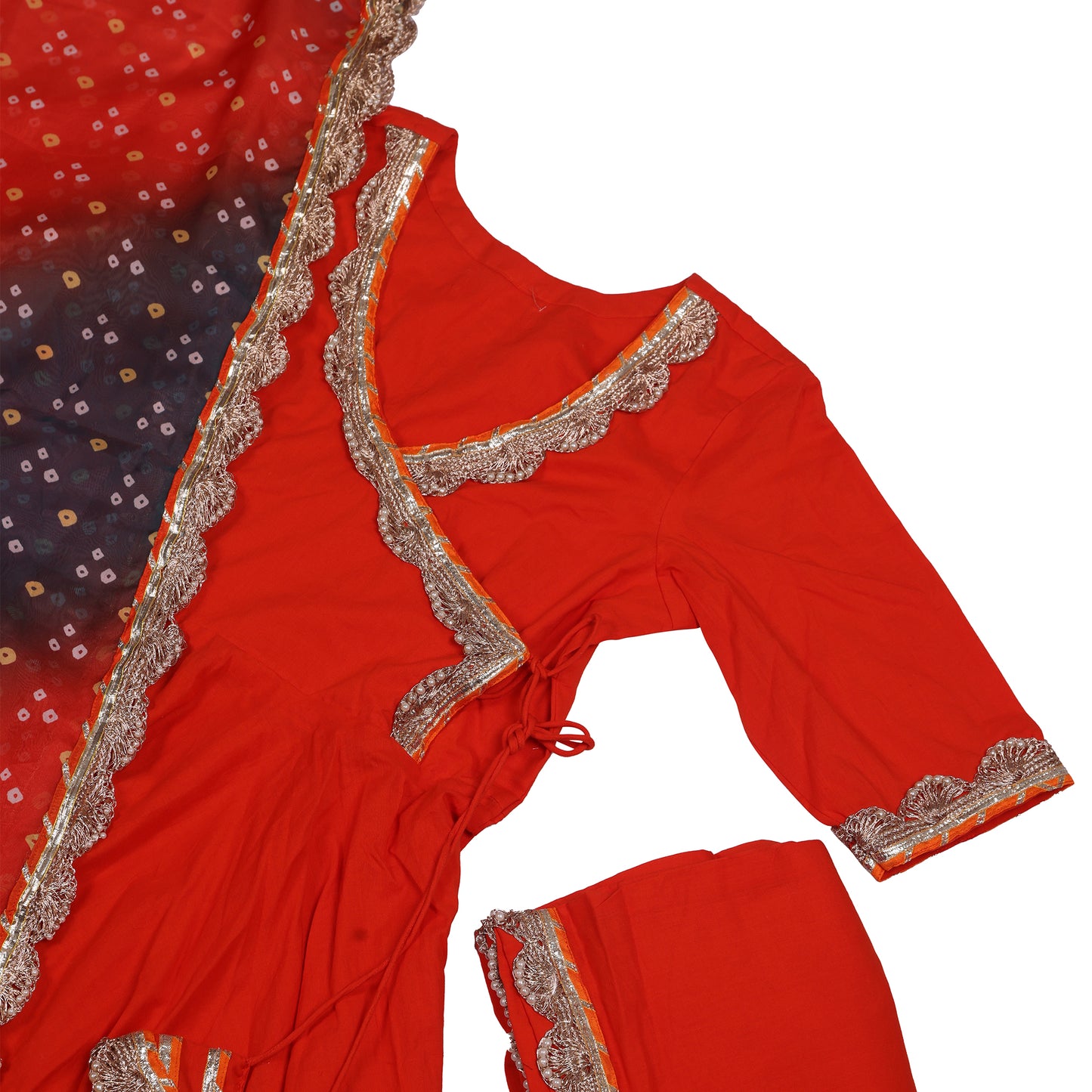 Ruhani Rust Angrakha Suit Set with Bandhej Dupatta