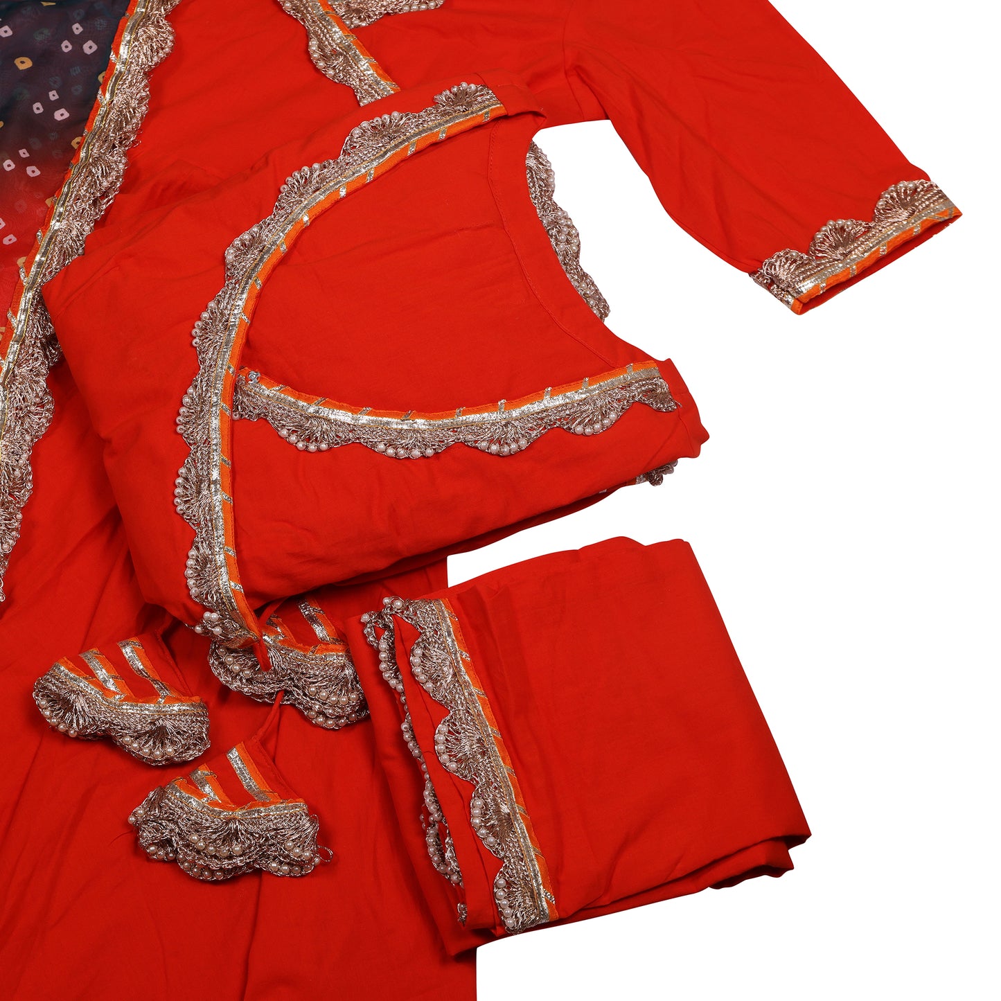 Ruhani Rust Angrakha Suit Set with Bandhej Dupatta