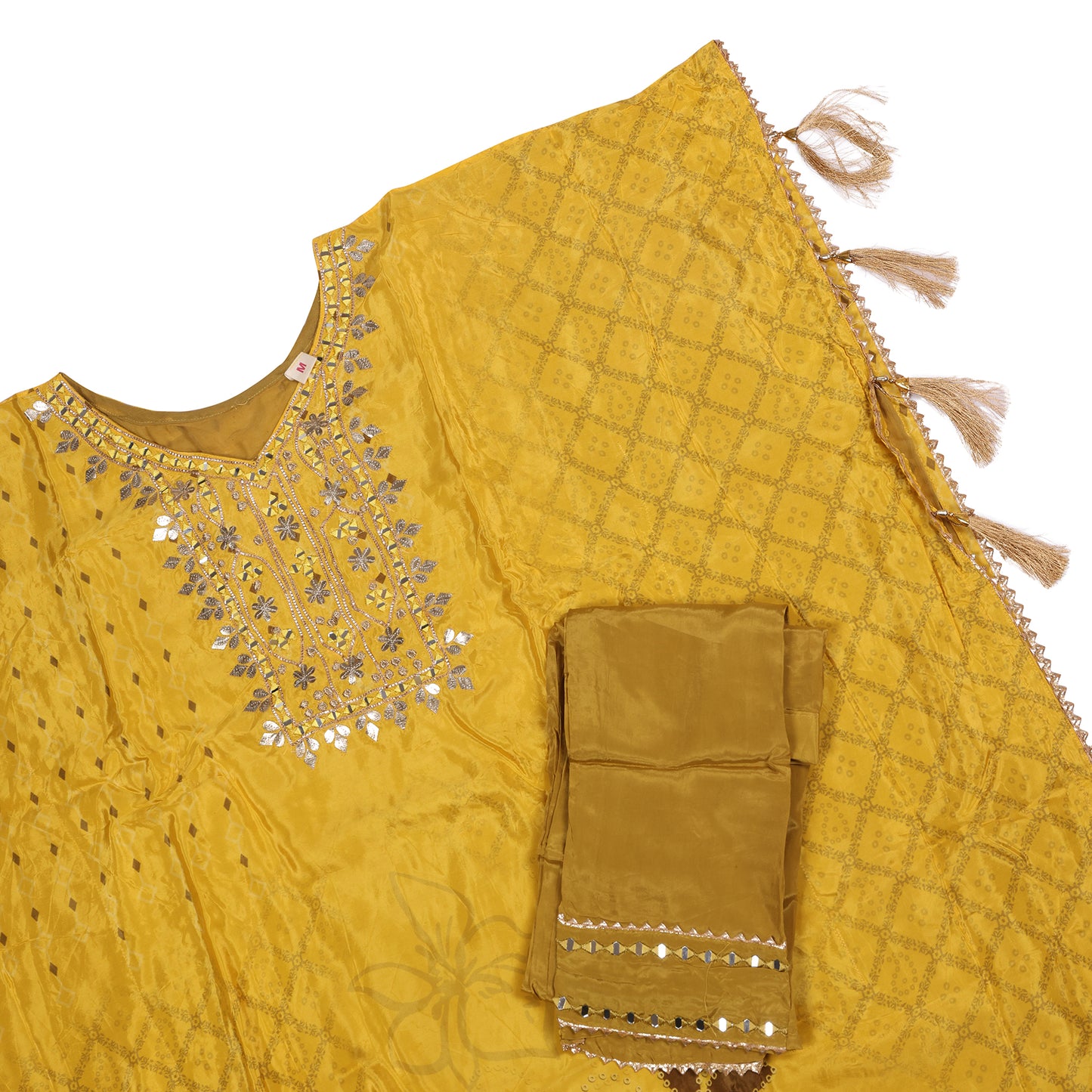Saanvi Mustard Mirror Work Kaftan