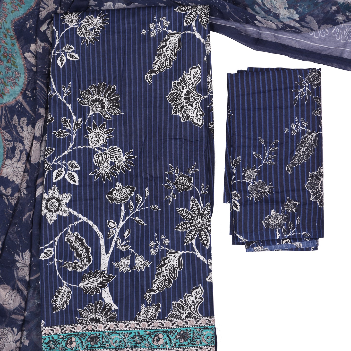 Aabroo Midnight Blue Embroidered Unstitched Suit Set