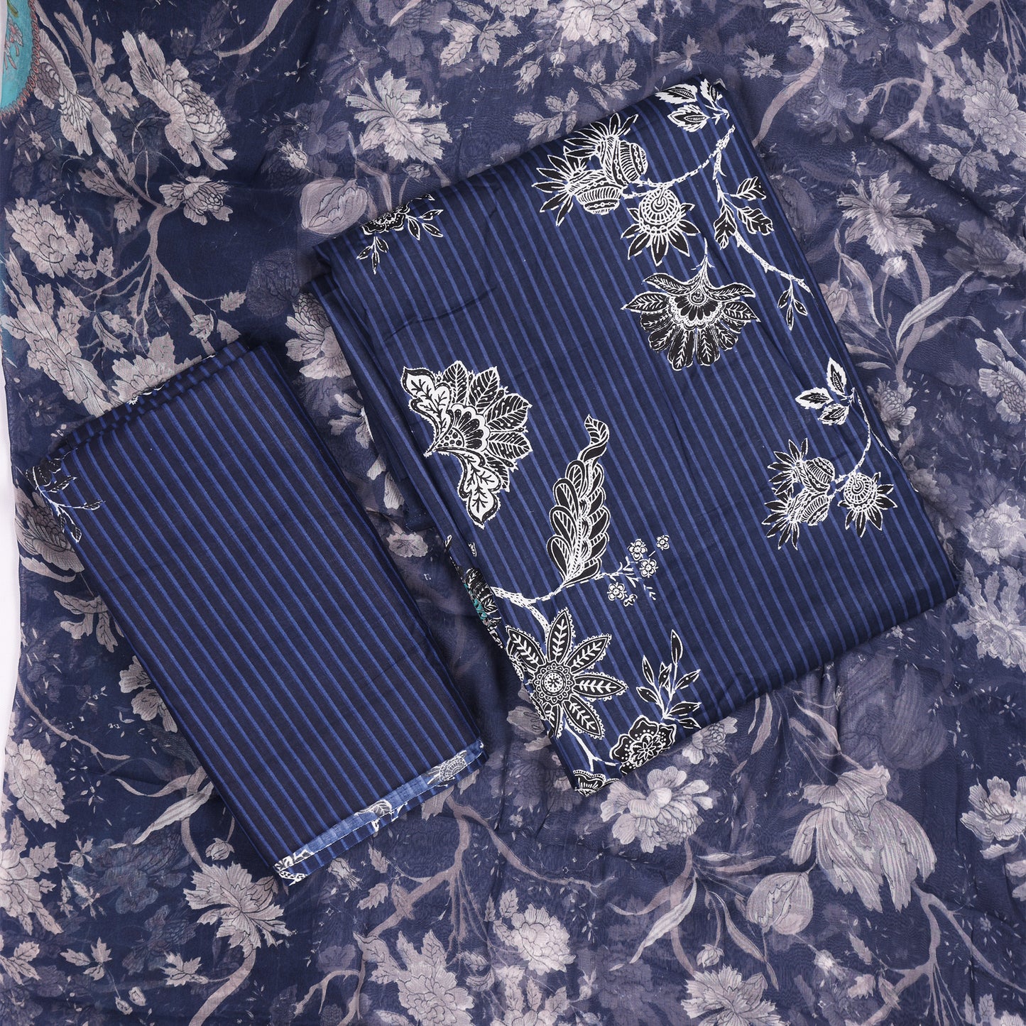 Aabroo Midnight Blue Embroidered Unstitched Suit Set