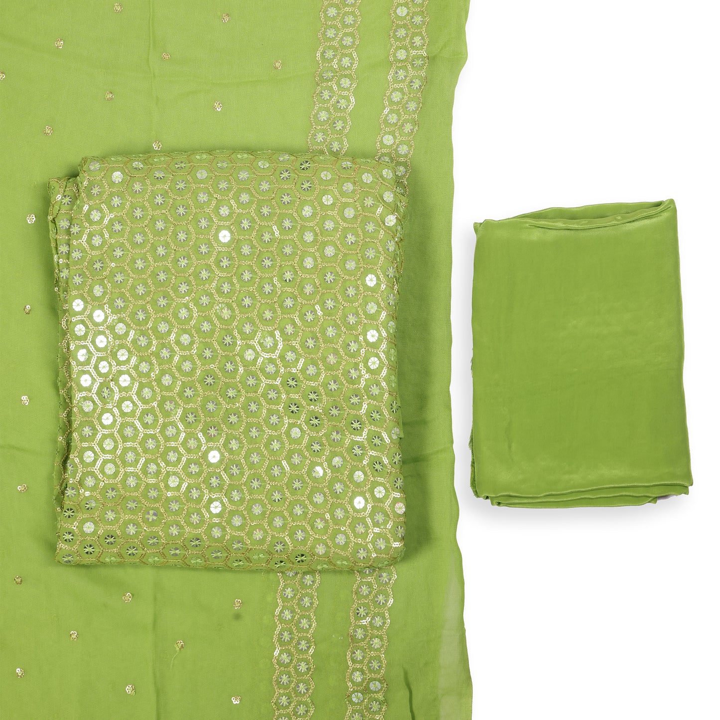 Gulzaar Lime Green Mirror Work Unstitched Suit Set