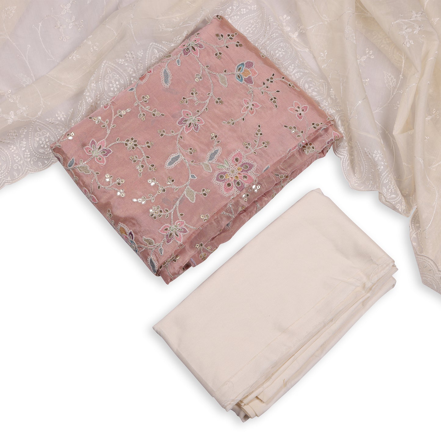 Naaz Blush & Ivory Embroidered Unstitched Suit Set