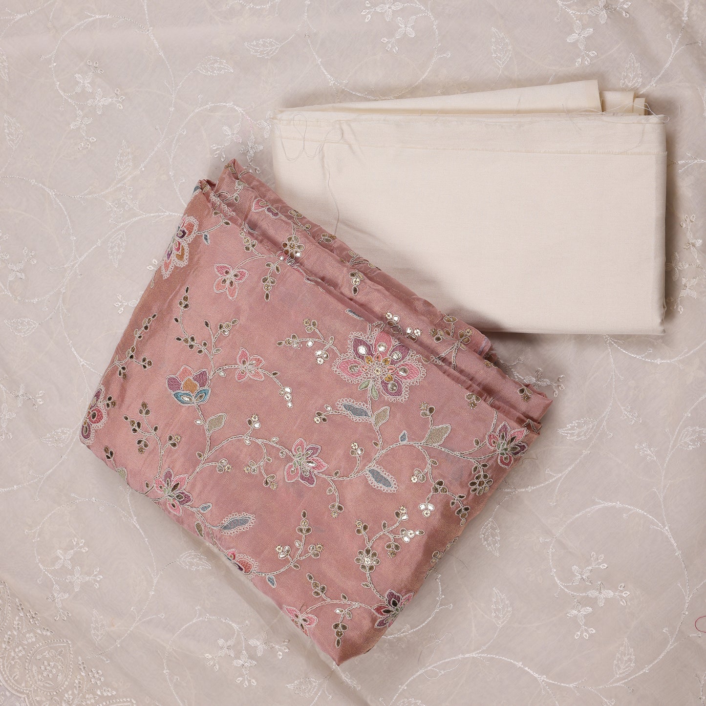 Naaz Blush & Ivory Embroidered Unstitched Suit Set