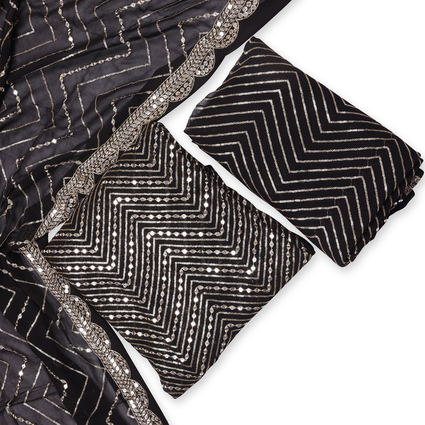 Zeenat Noir Sequin Embellished Unstitched Suit Set
