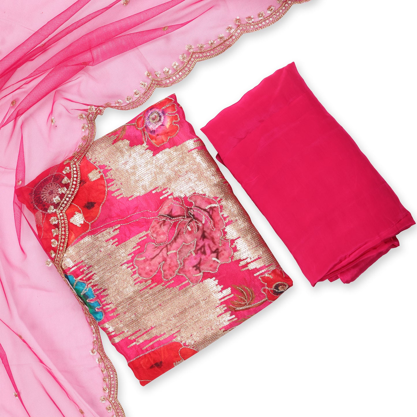 Gulaal Fuchsia & Gold Floral Unstitched Suit Set