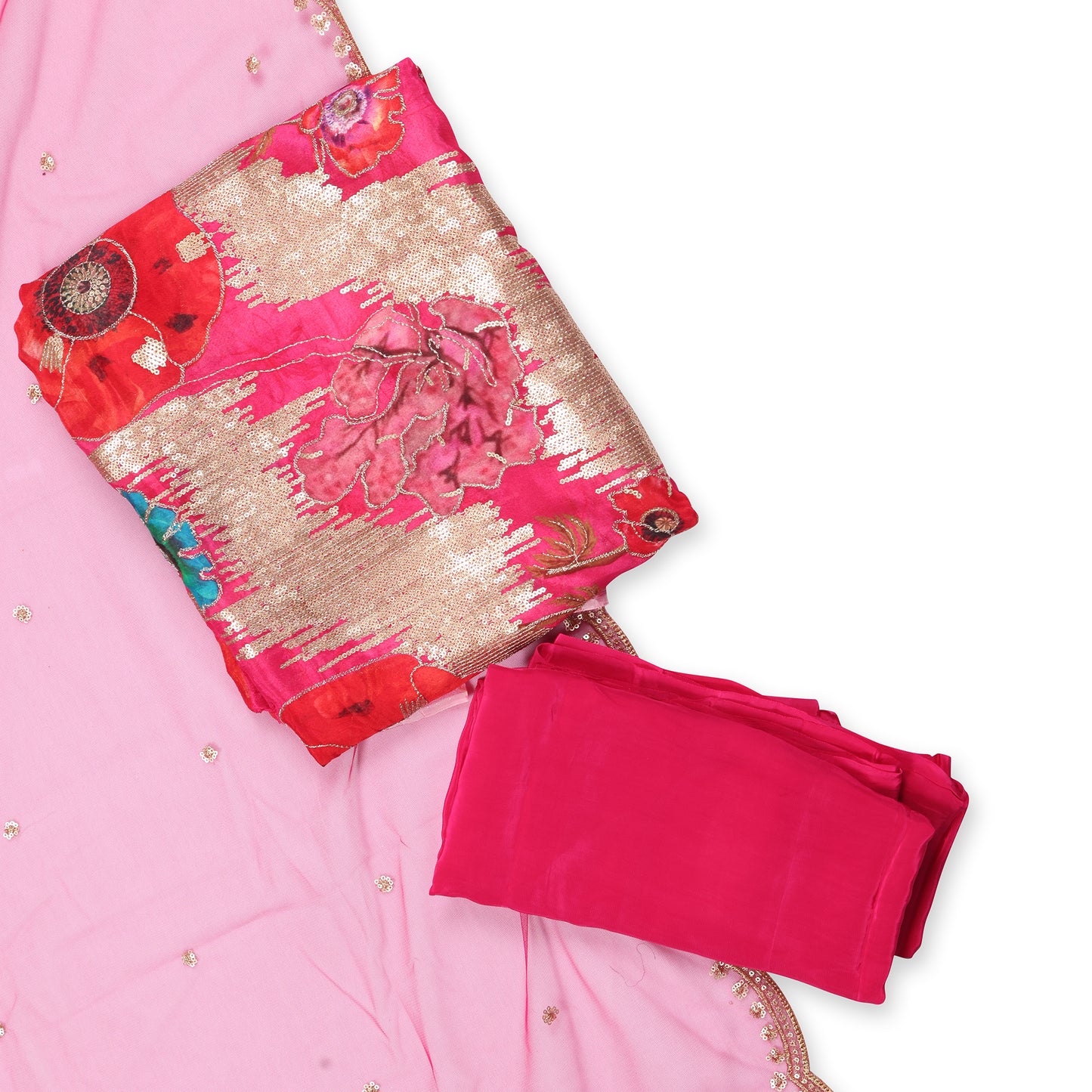 Gulaal Fuchsia & Gold Floral Unstitched Suit Set