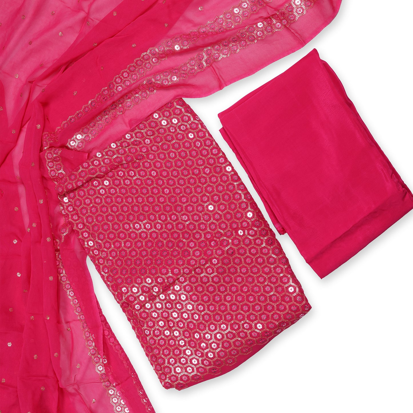 Gulzaar Rani Pink Mirror Work Unstitched Suit Set