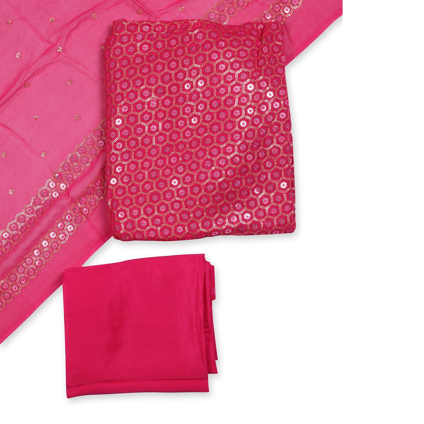 Gulzaar Rani Pink Mirror Work Unstitched Suit Set