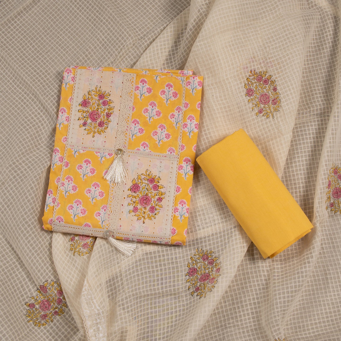Golden Bloom Charm – Printed Cotton Designer