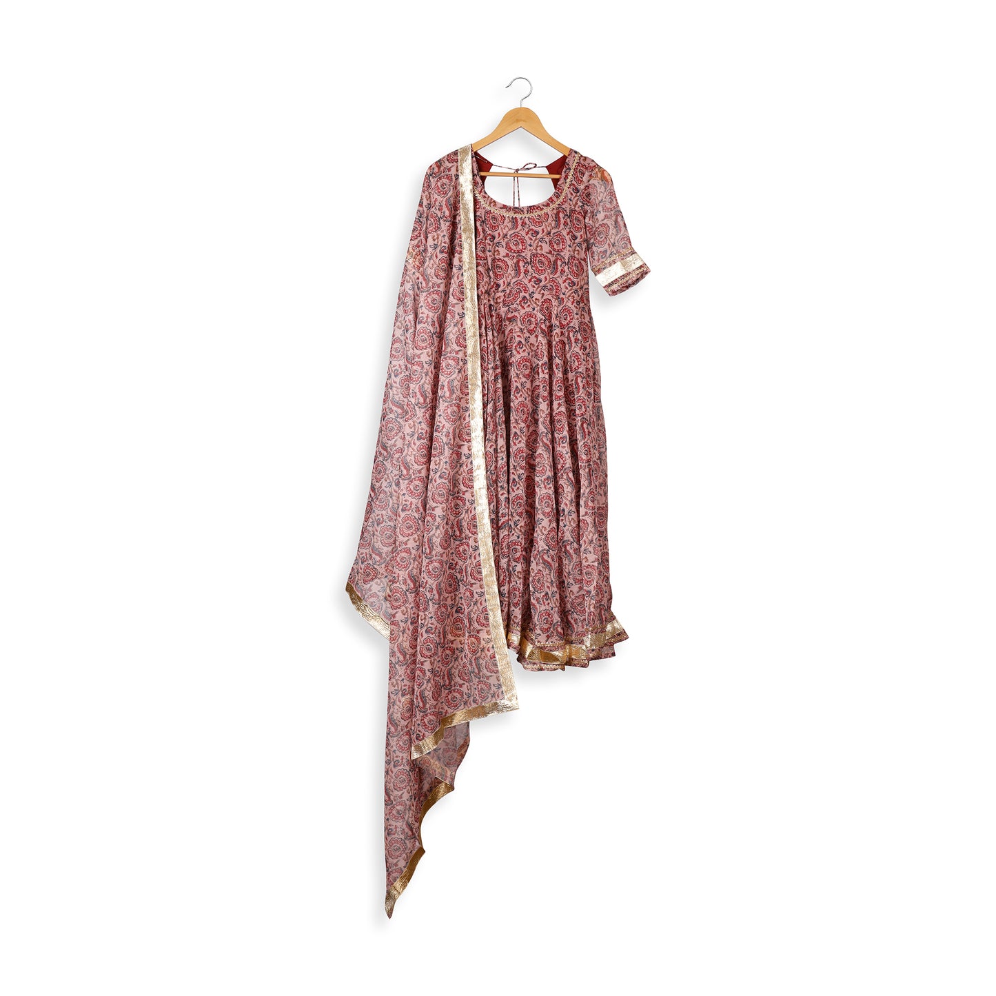 Zariah Maroon Ajrakh-Inspired Anarkali Suit Set
