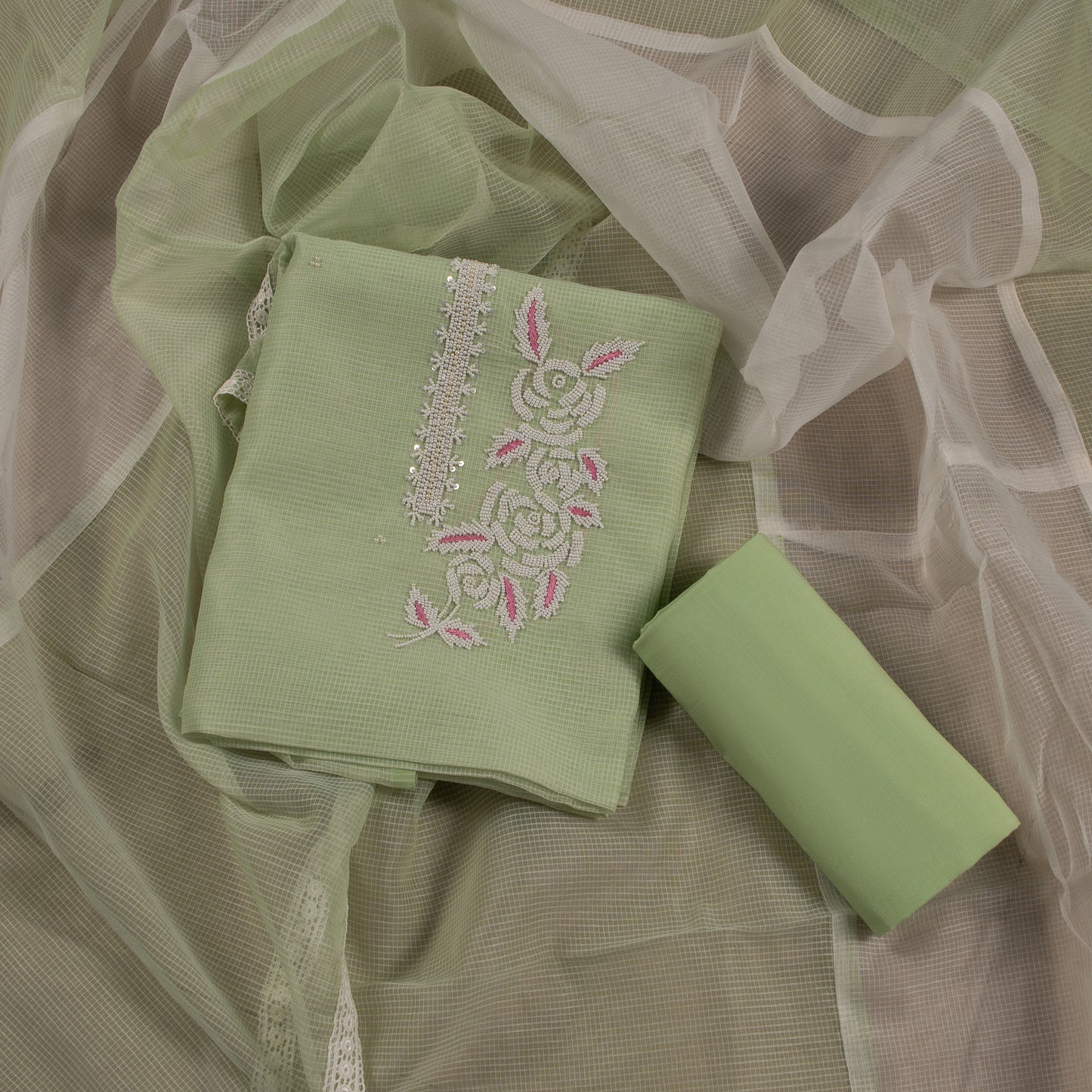 Pastel Elegance – Embroidered Cotton Designer Collection Dress Material