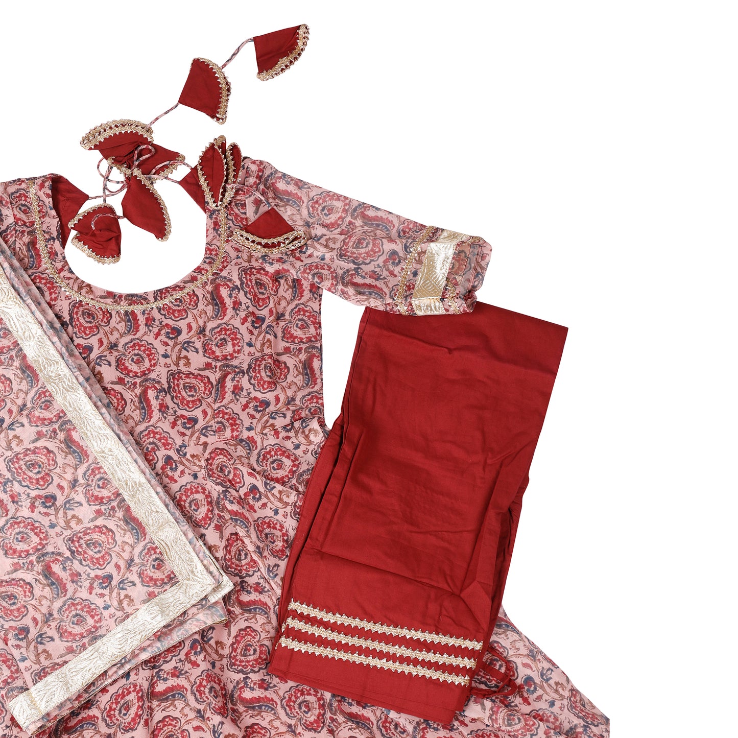 Zariah Maroon Ajrakh-Inspired Anarkali Suit Set