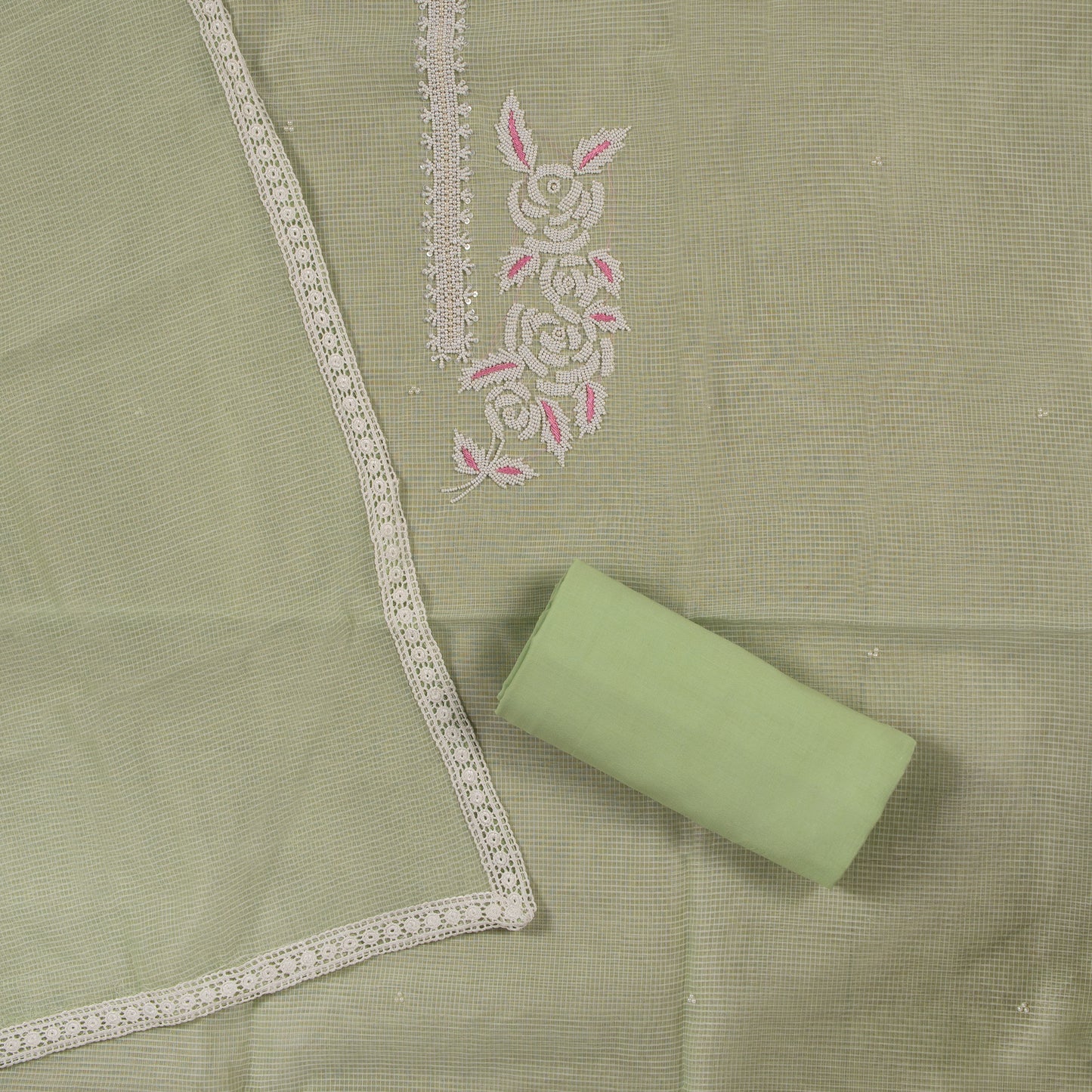 Pastel Elegance – Embroidered Cotton Designer Collection Dress Material