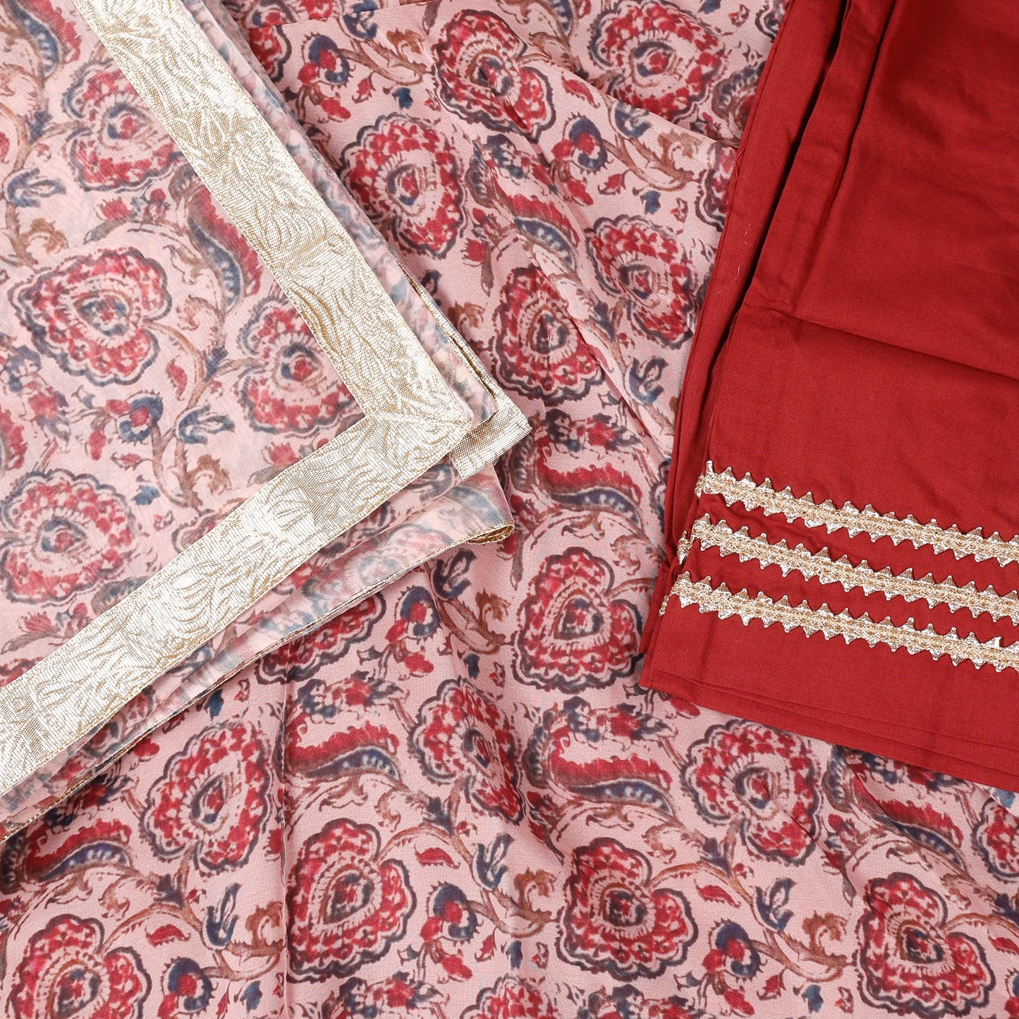 Zariah Maroon Ajrakh-Inspired Anarkali Suit Set