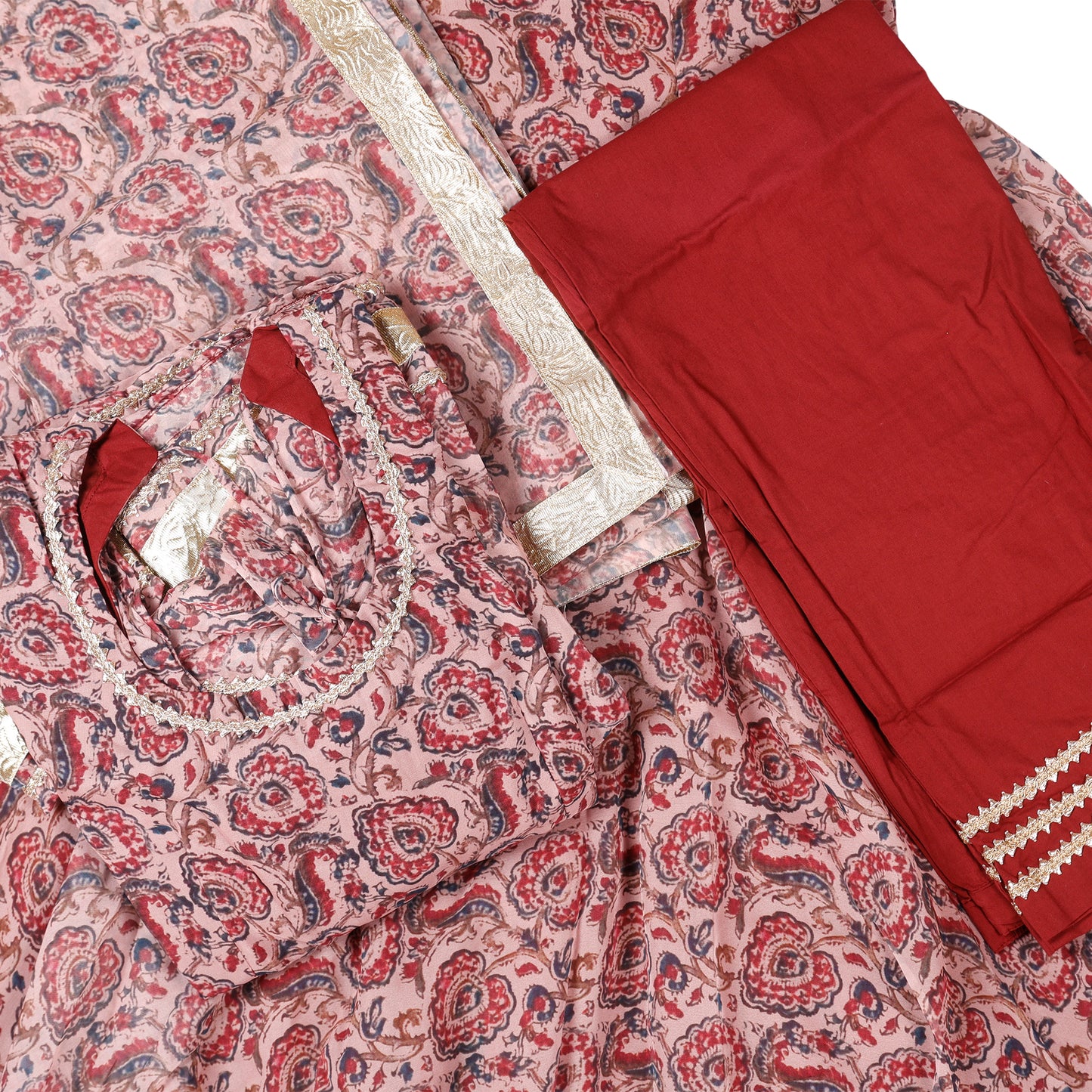 Zariah Maroon Ajrakh-Inspired Anarkali Suit Set