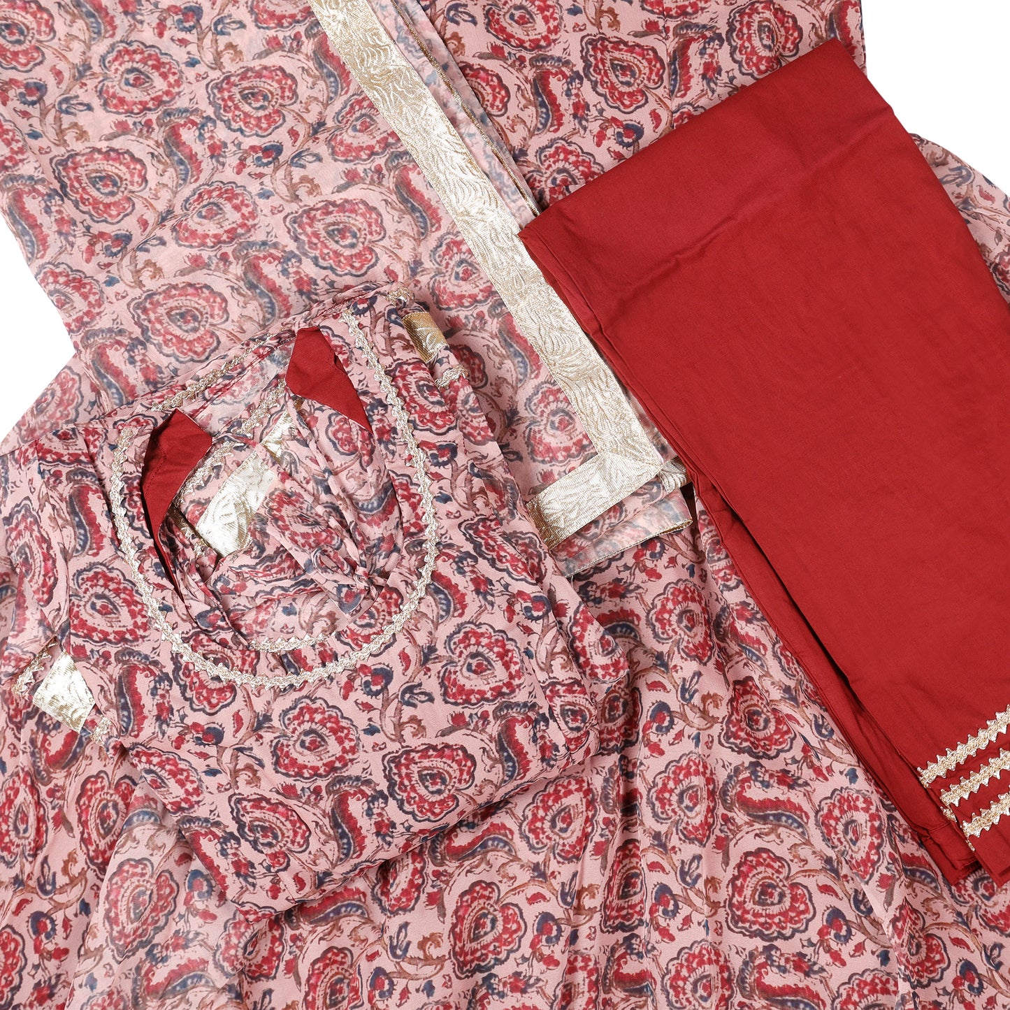 Zariah Maroon Ajrakh-Inspired Anarkali Suit Set