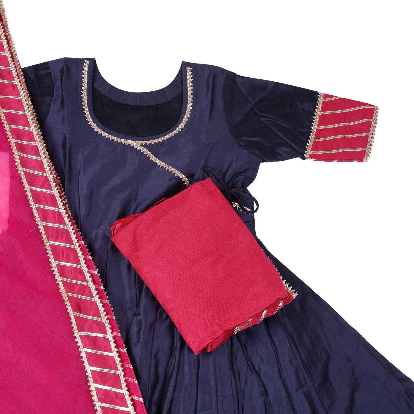 Inaaya Navy Blue Angrakha Suit Set with Rani Pink Dupatta