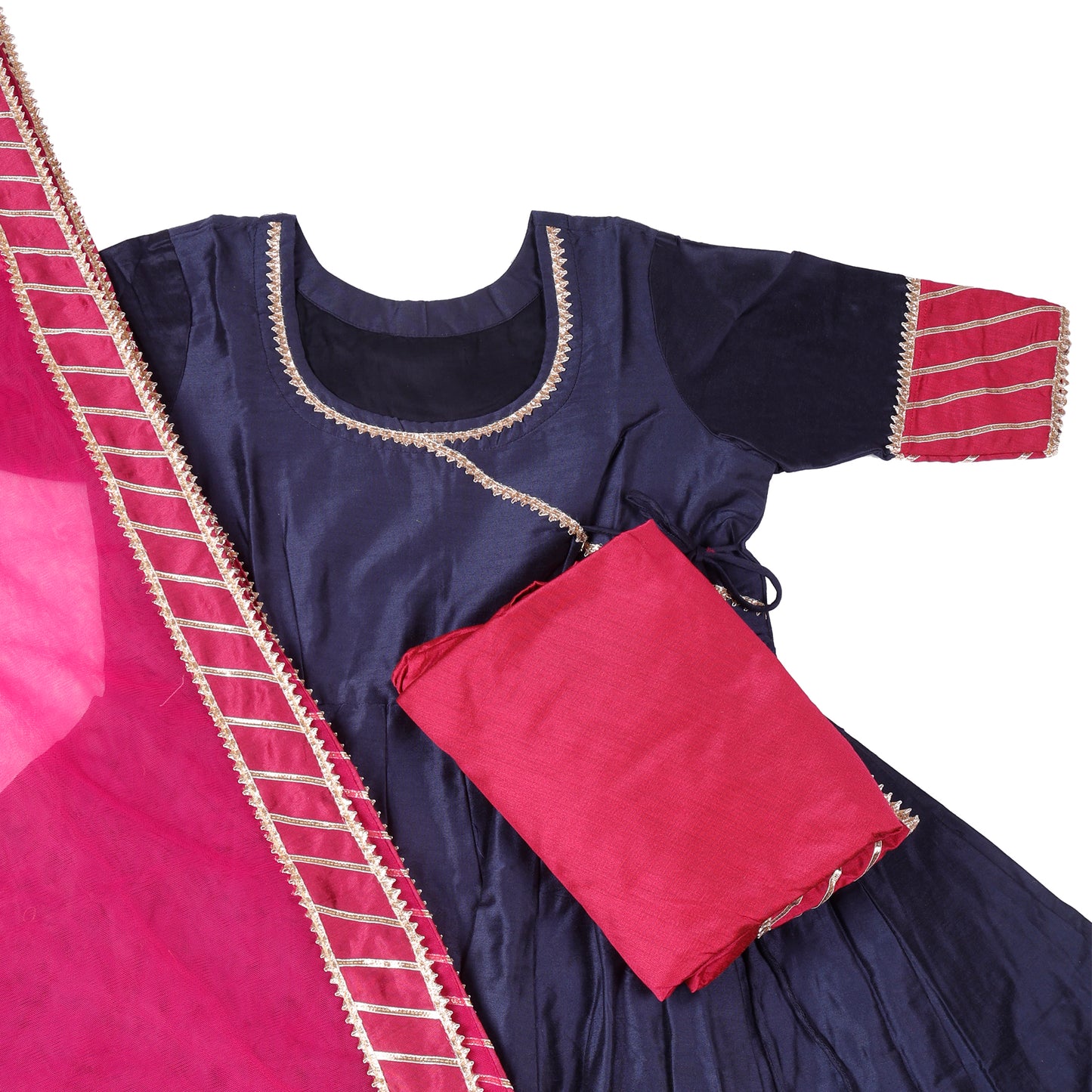 Inaaya Navy Blue Angrakha Suit Set with Rani Pink Dupatta