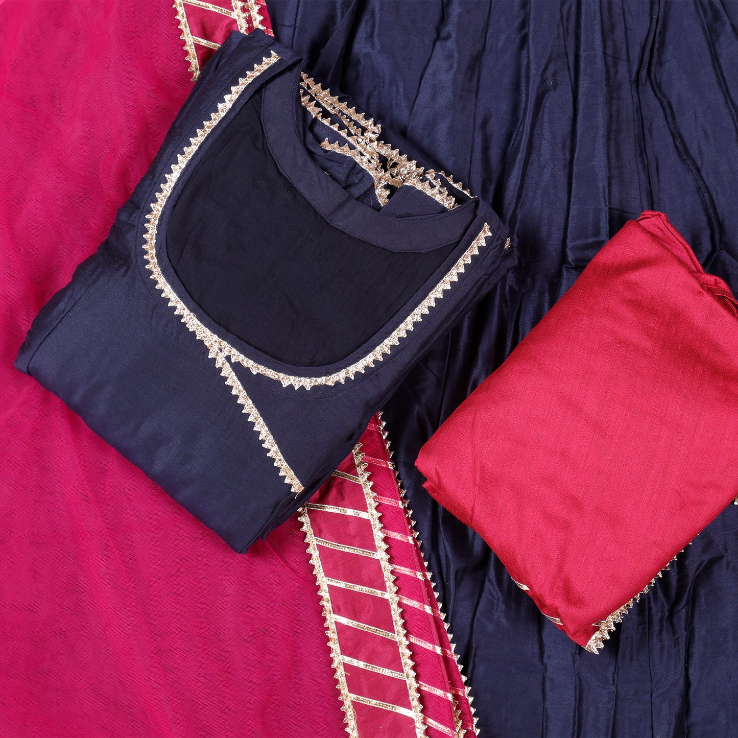 Inaaya Navy Blue Angrakha Suit Set with Rani Pink Dupatta
