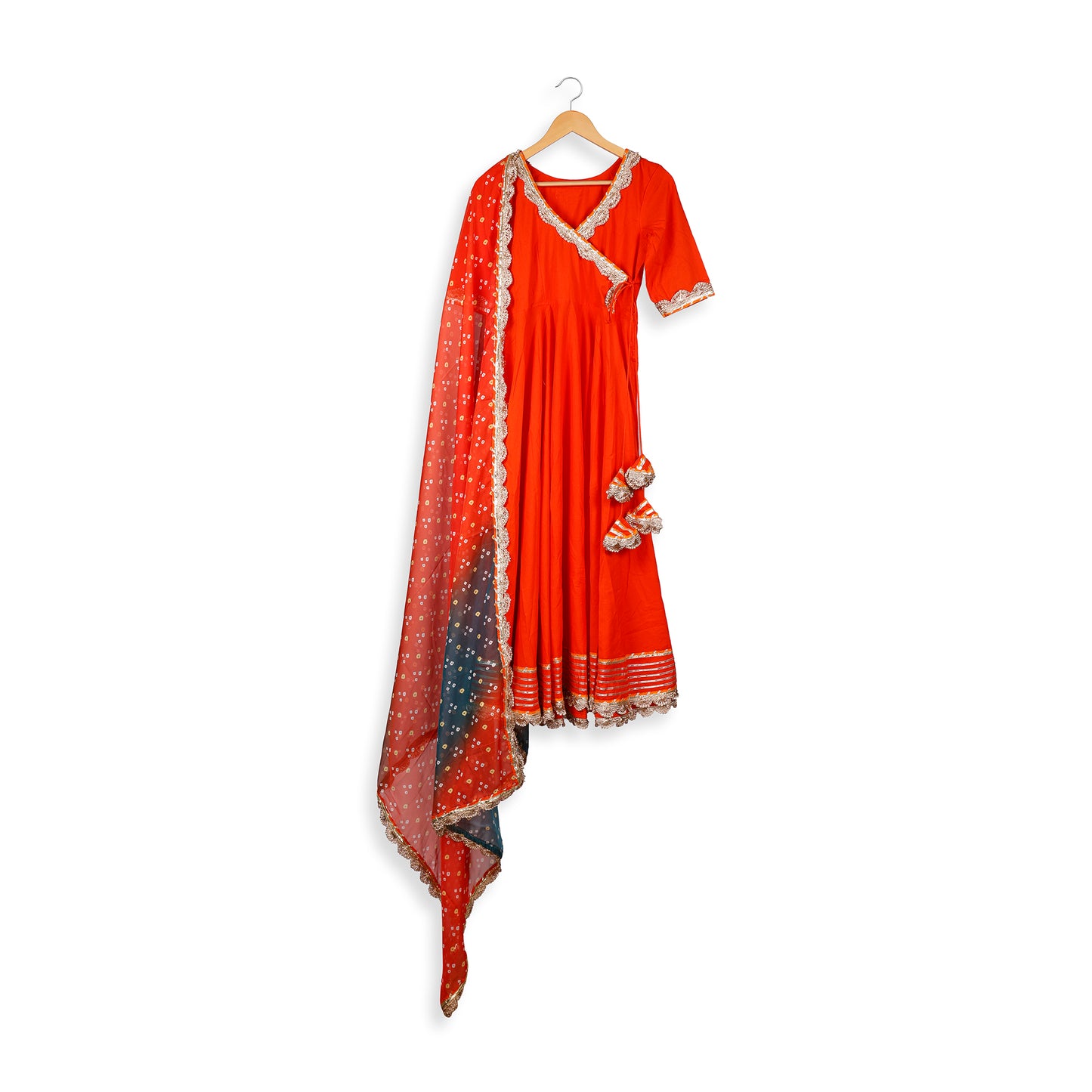 Ruhani Rust Angrakha Suit Set with Bandhej Dupatta