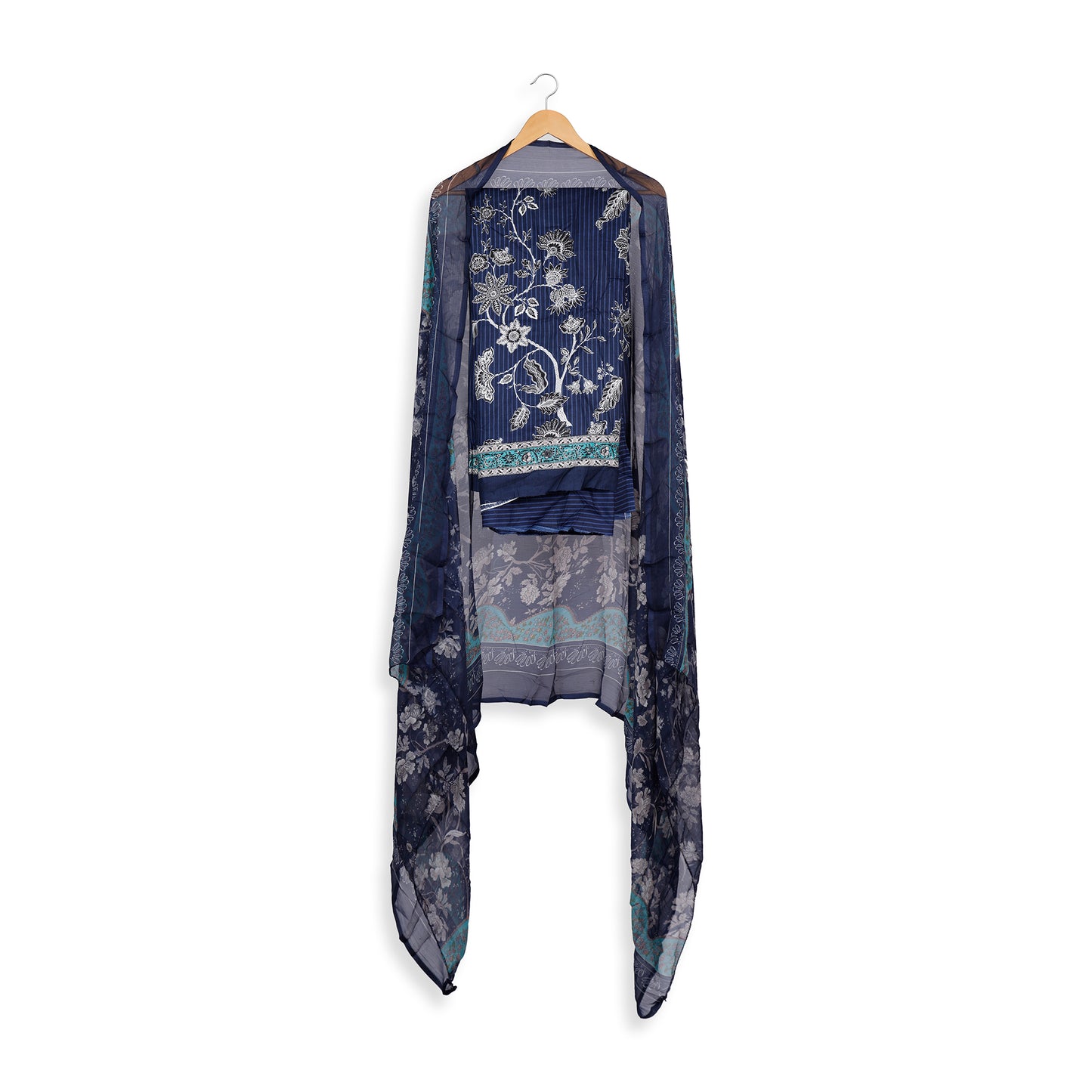 Aabroo Midnight Blue Embroidered Unstitched Suit Set