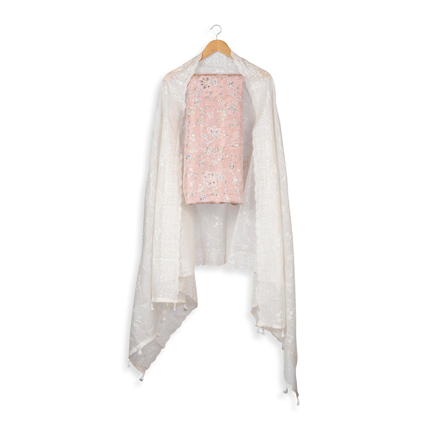 Naaz Blush & Ivory Embroidered Unstitched Suit Set