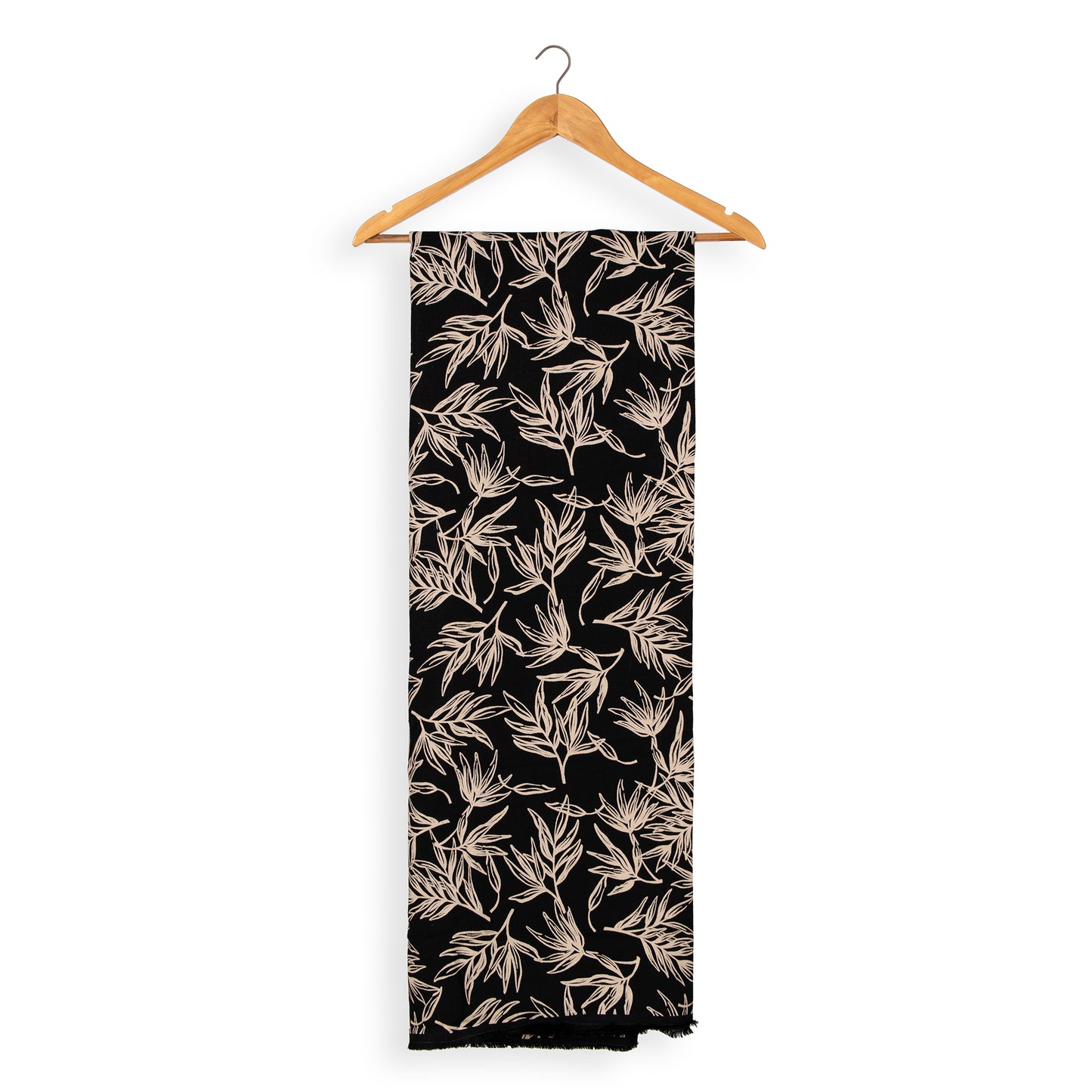 Sophisticated Black Printed Designer Fabric with Beige Botanical Print