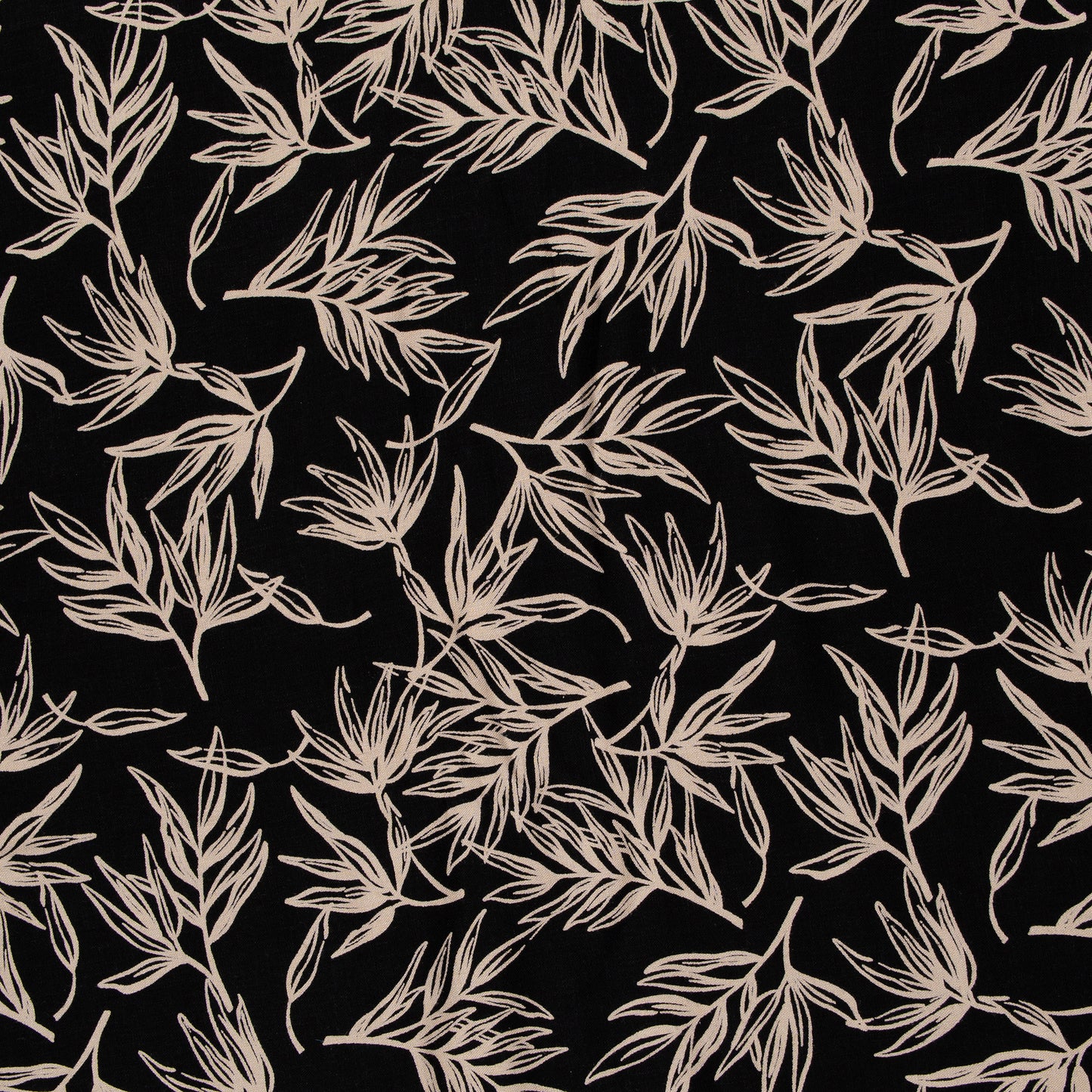 Sophisticated Black Printed Designer Fabric with Beige Botanical Print