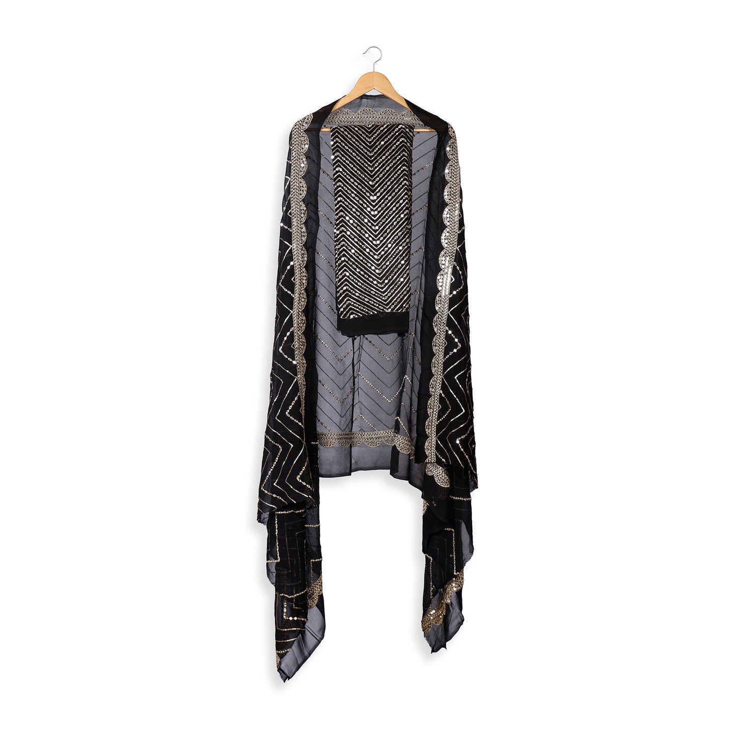 Zeenat Noir Sequin Embellished Unstitched Suit Set