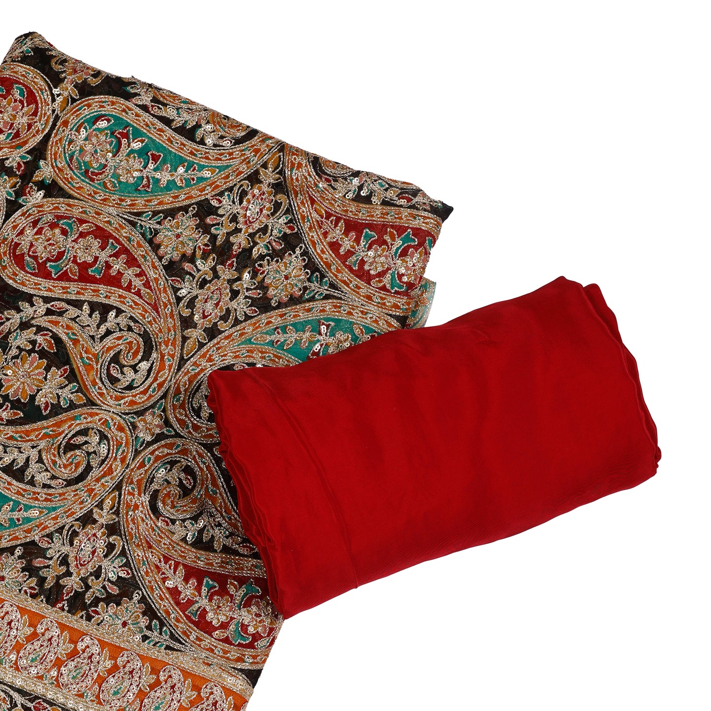 Begum Black & Red Embroidered Velvet Unstitched Suit Set