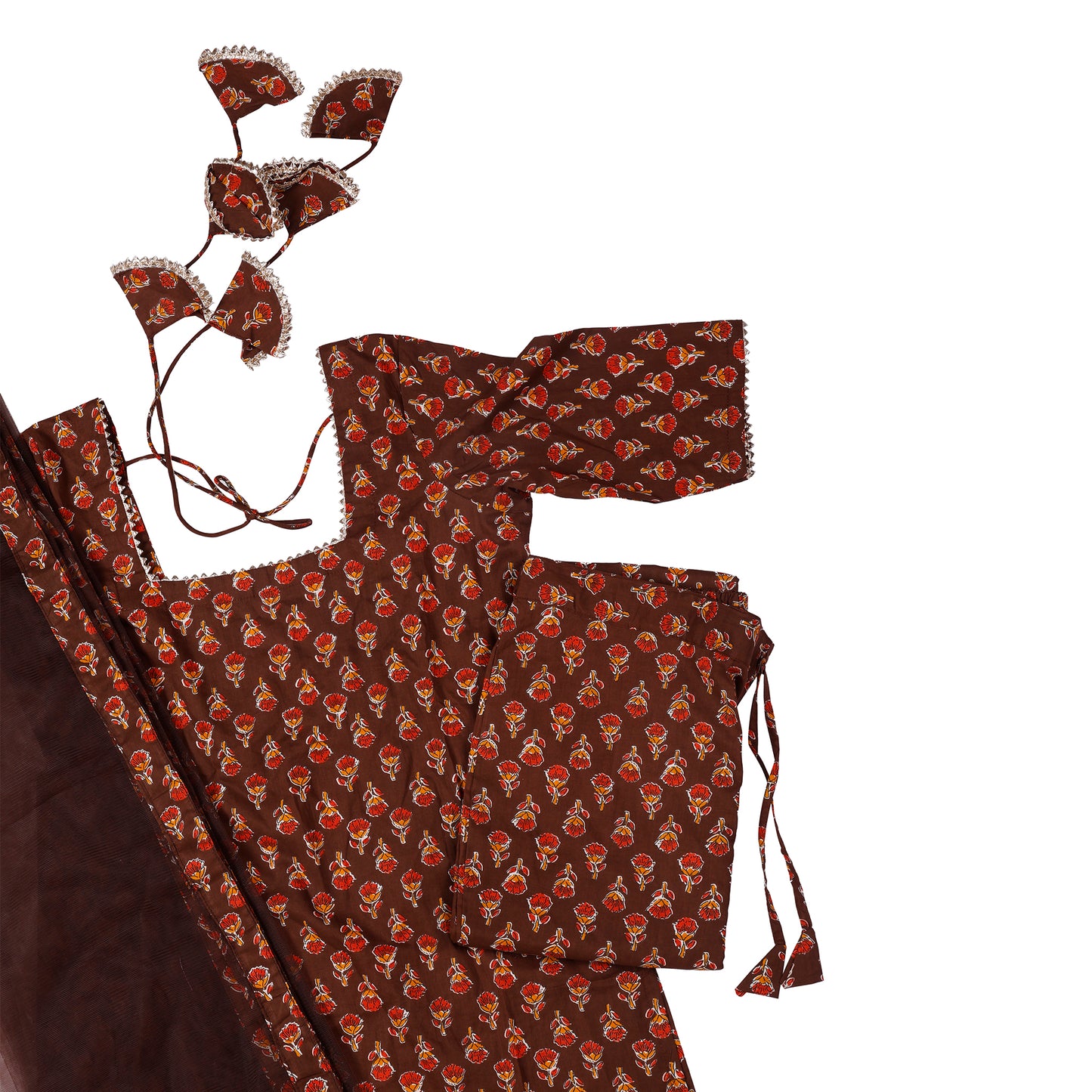 Rust Elegance Cotton Suit Set with Sheer Dupatta