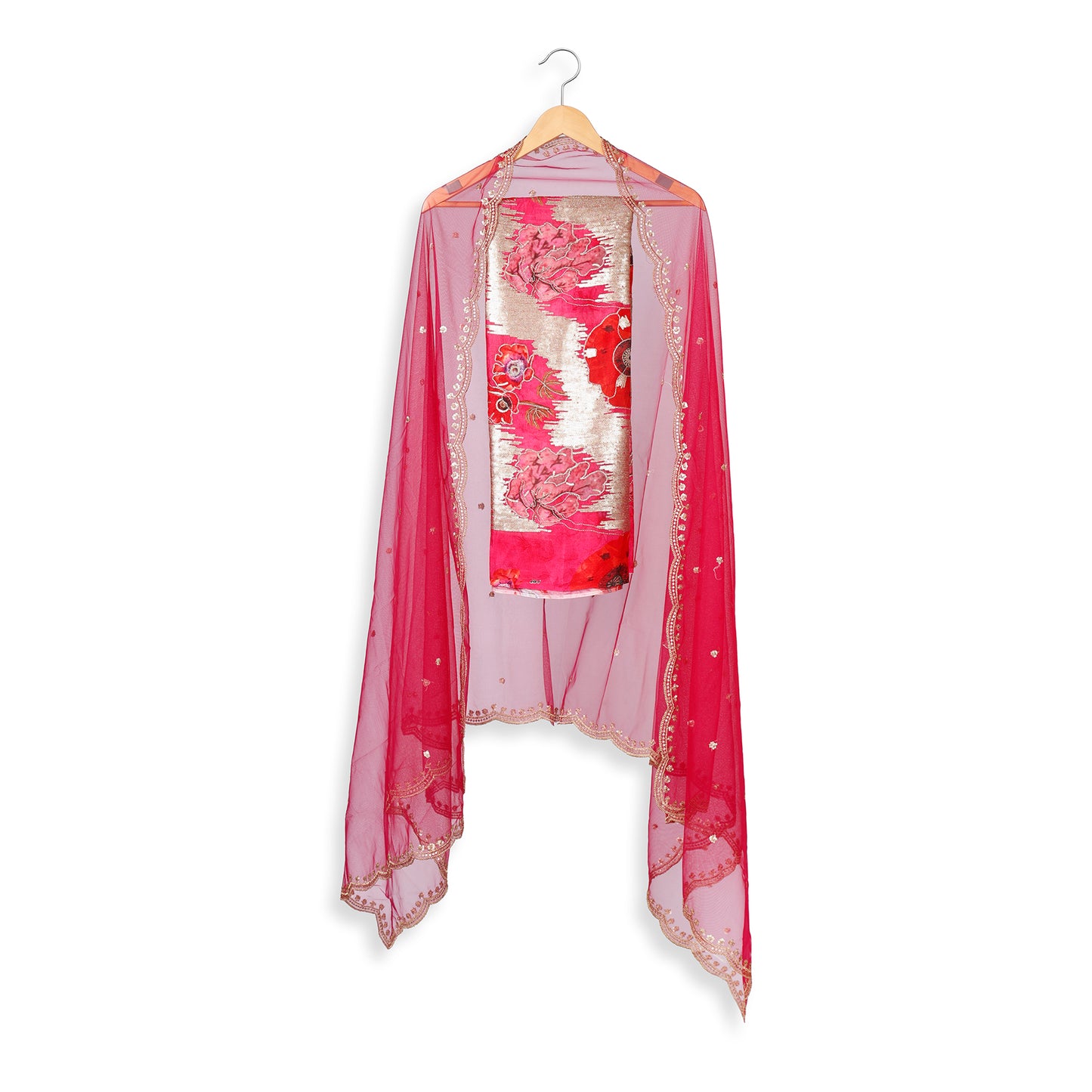 Gulaal Fuchsia & Gold Floral Unstitched Suit Set