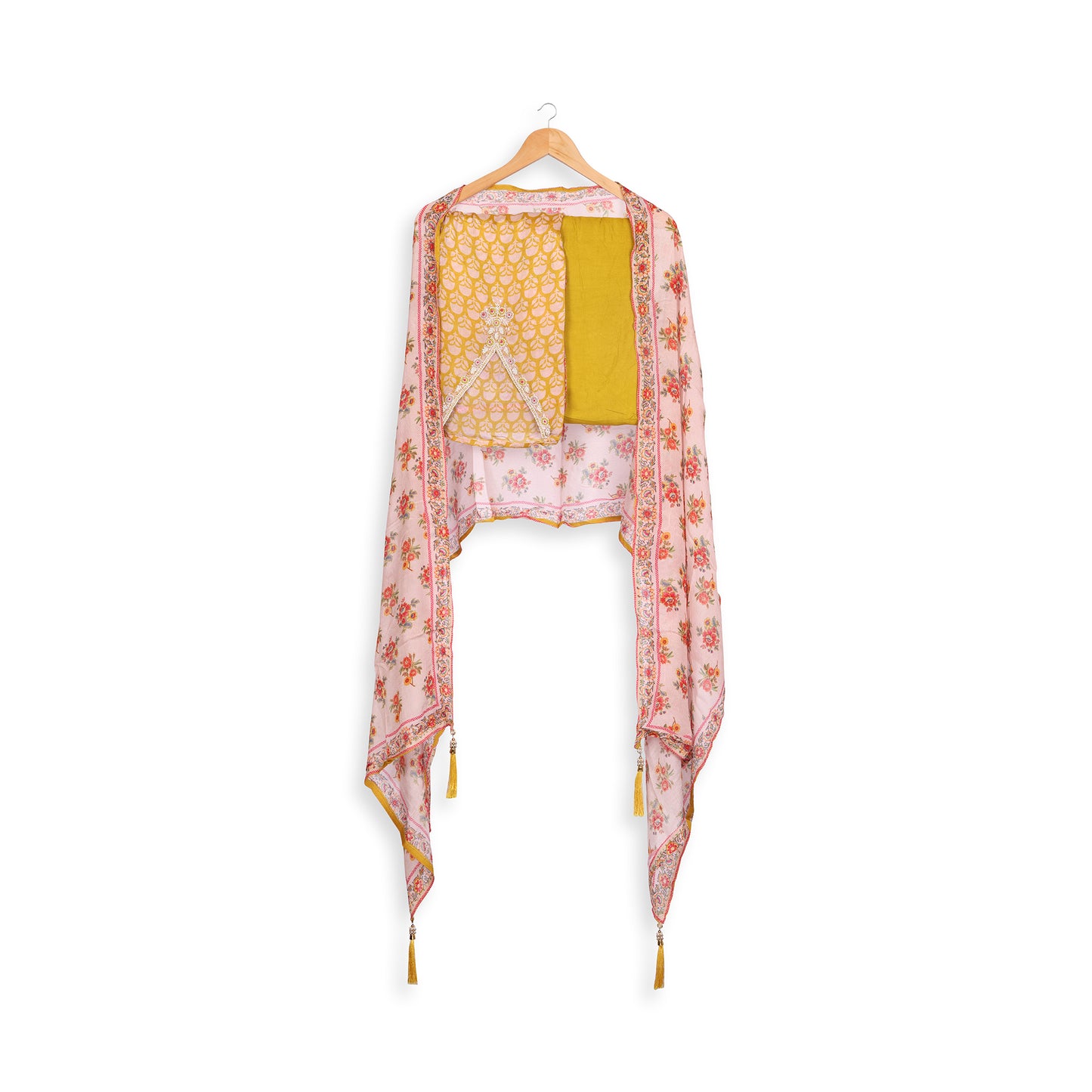 Saanjh Mustard Floral Handwork Dress Material