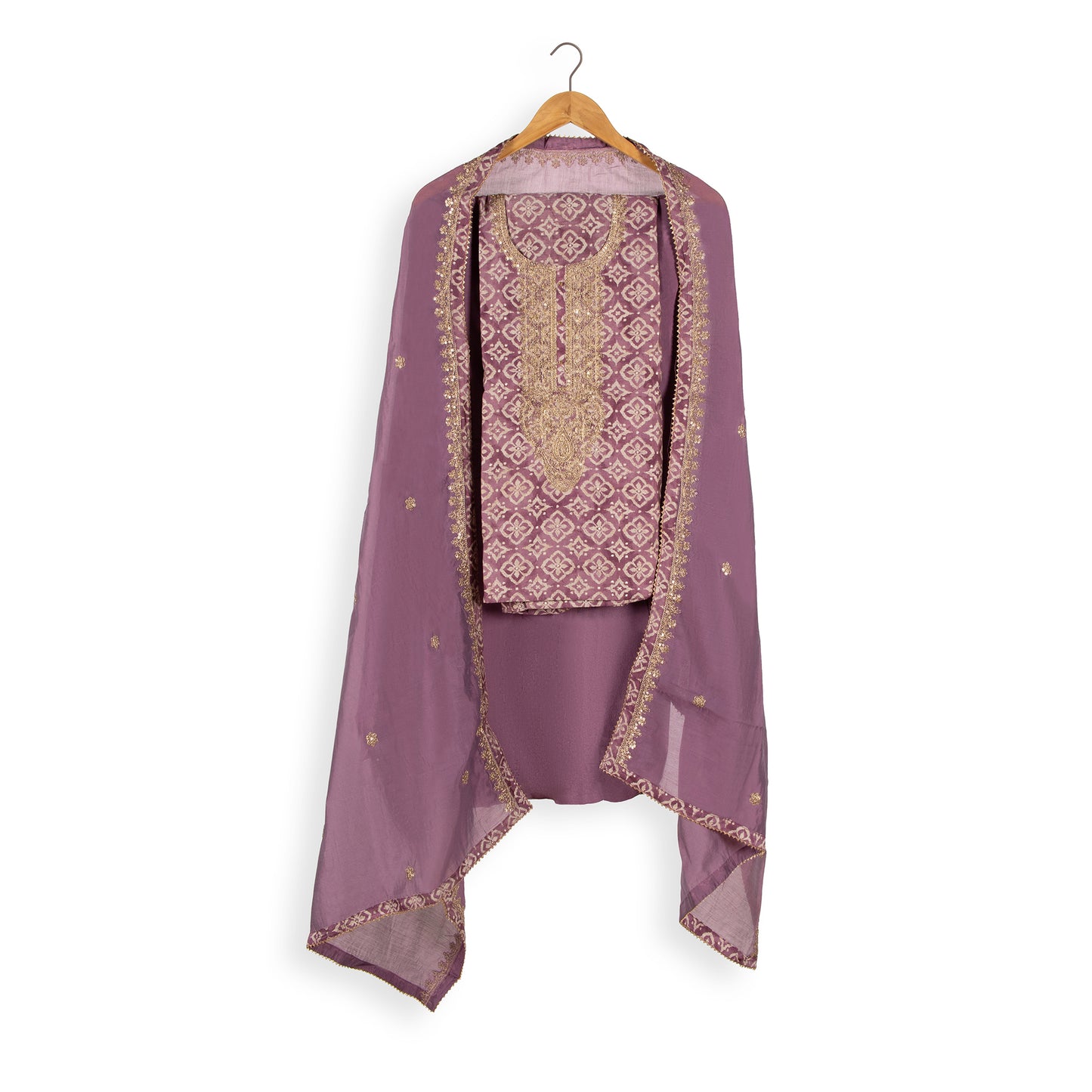 Graceful Lavender Elegance – Embroidered Georgette Dress Material