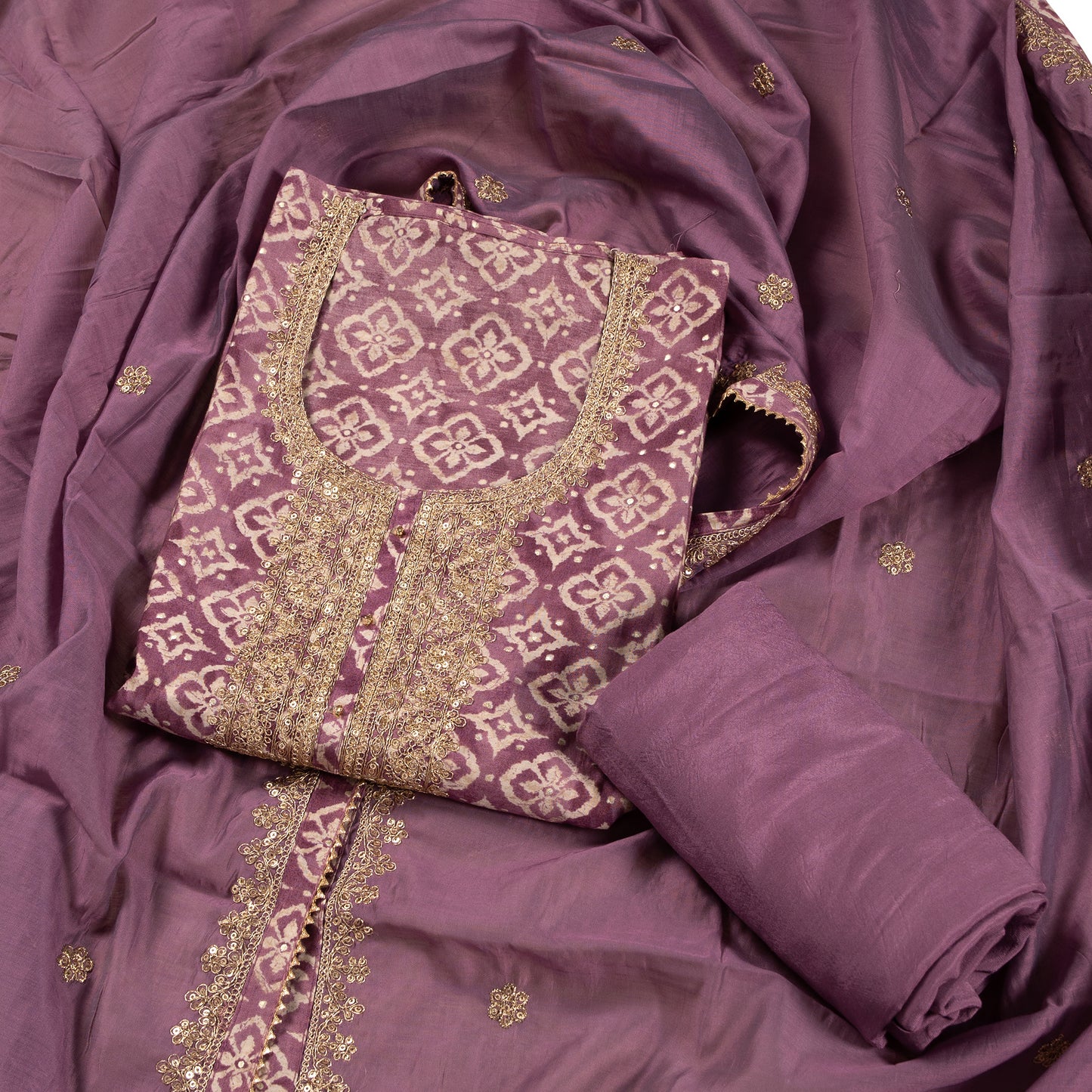 Graceful Lavender Elegance – Embroidered Georgette Dress Material