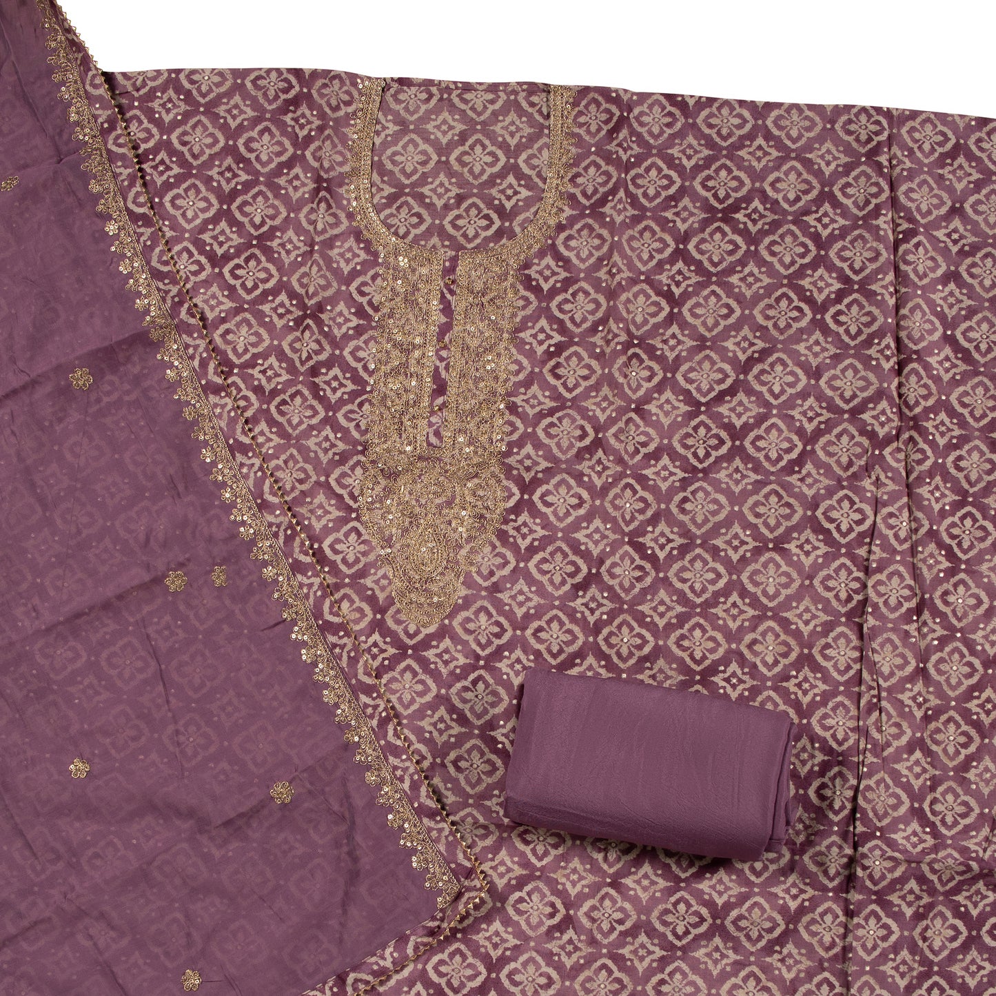 Graceful Lavender Elegance – Embroidered Georgette Dress Material