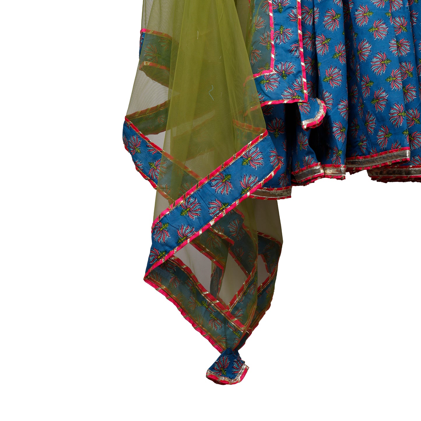 Midnight Teal Anarkali Suit Set with Olive Dupatta