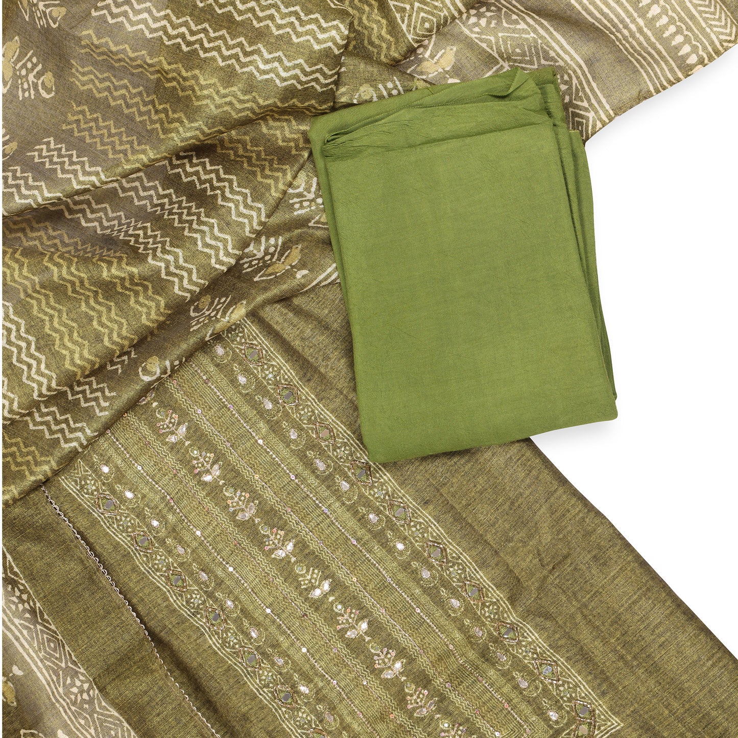 Aarohi Meadow Glow Mirror Work Cotton Suit Set