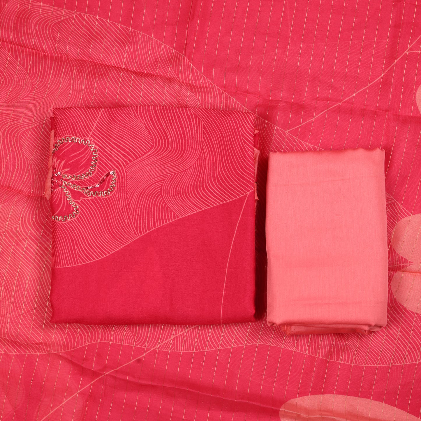 Aarohi Pink Wave Embroidered Cotton Suit Set