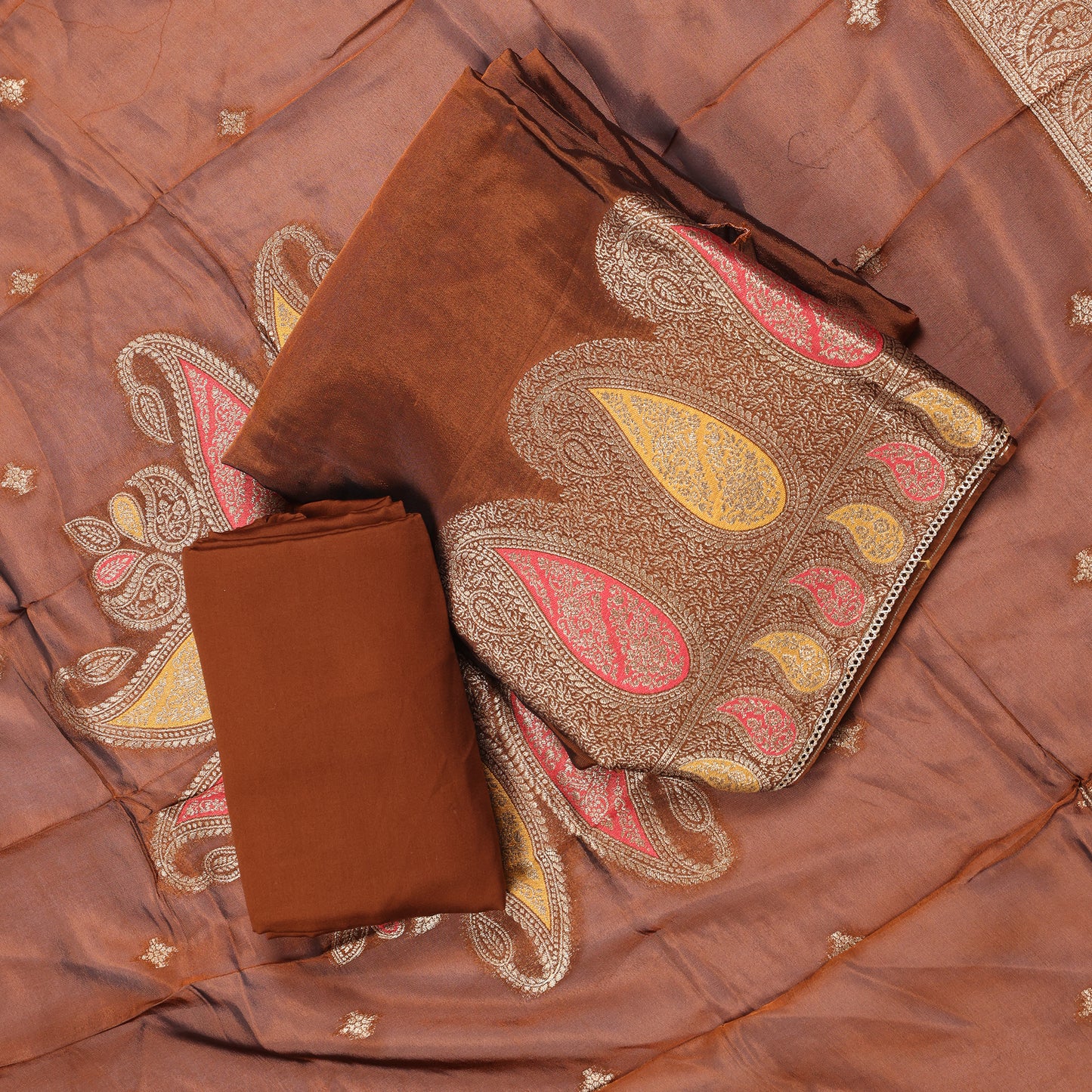 Mehrunisa Copper Brown Embroidered Suit Set