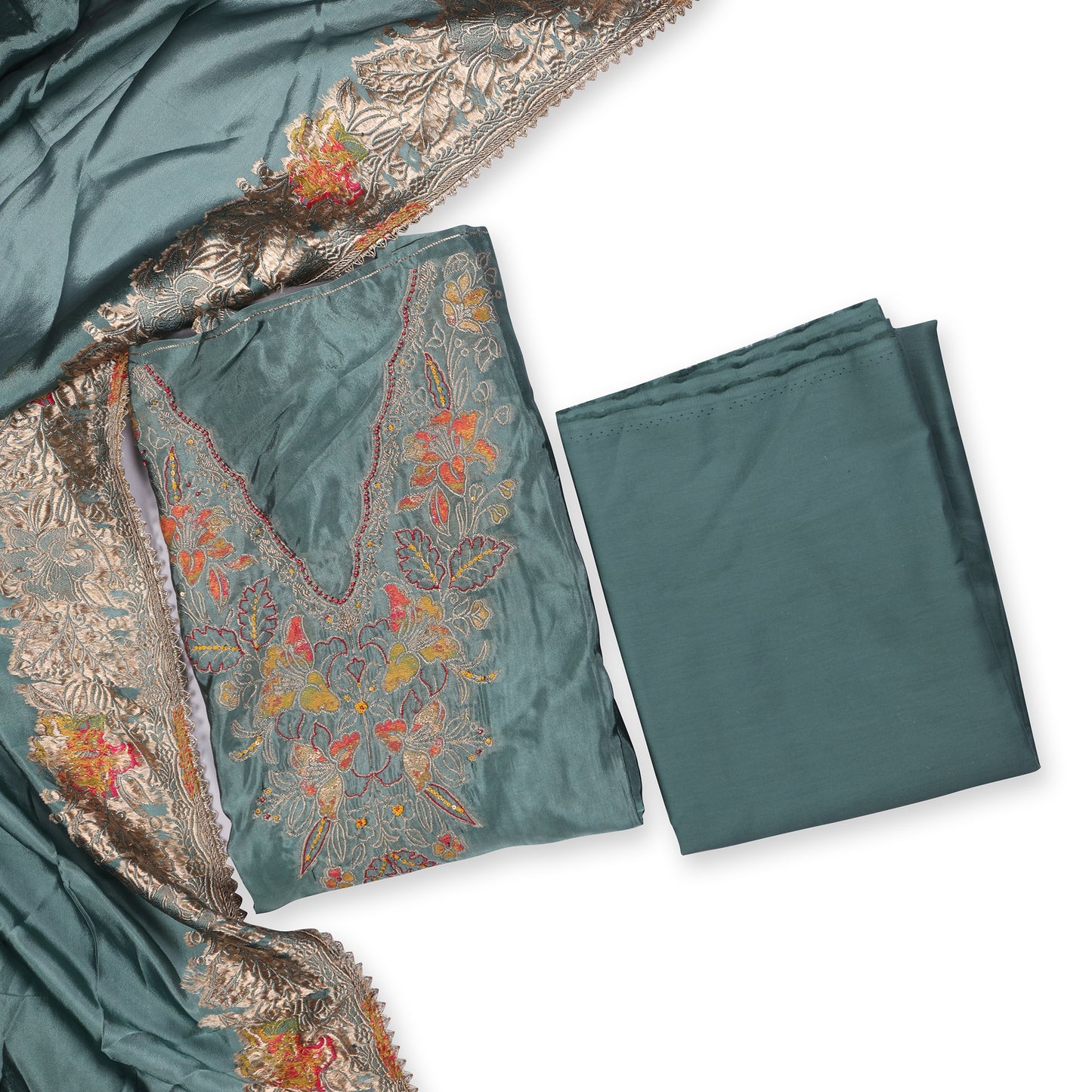 Teal Blossom Unstitched Suit Set