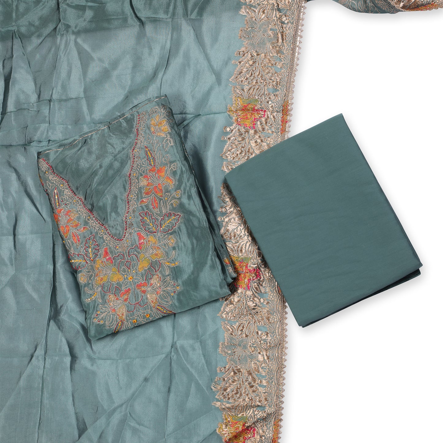Teal Blossom Unstitched Suit Set