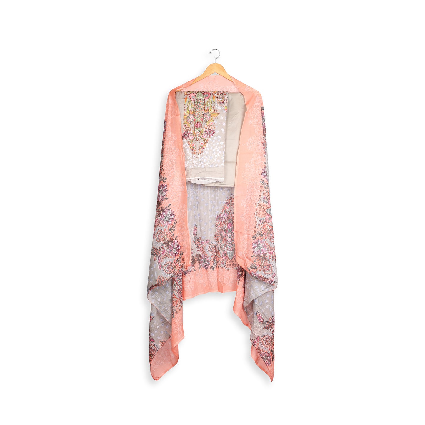 Earthy Elegance Grey Floral Unstitched Suit Set