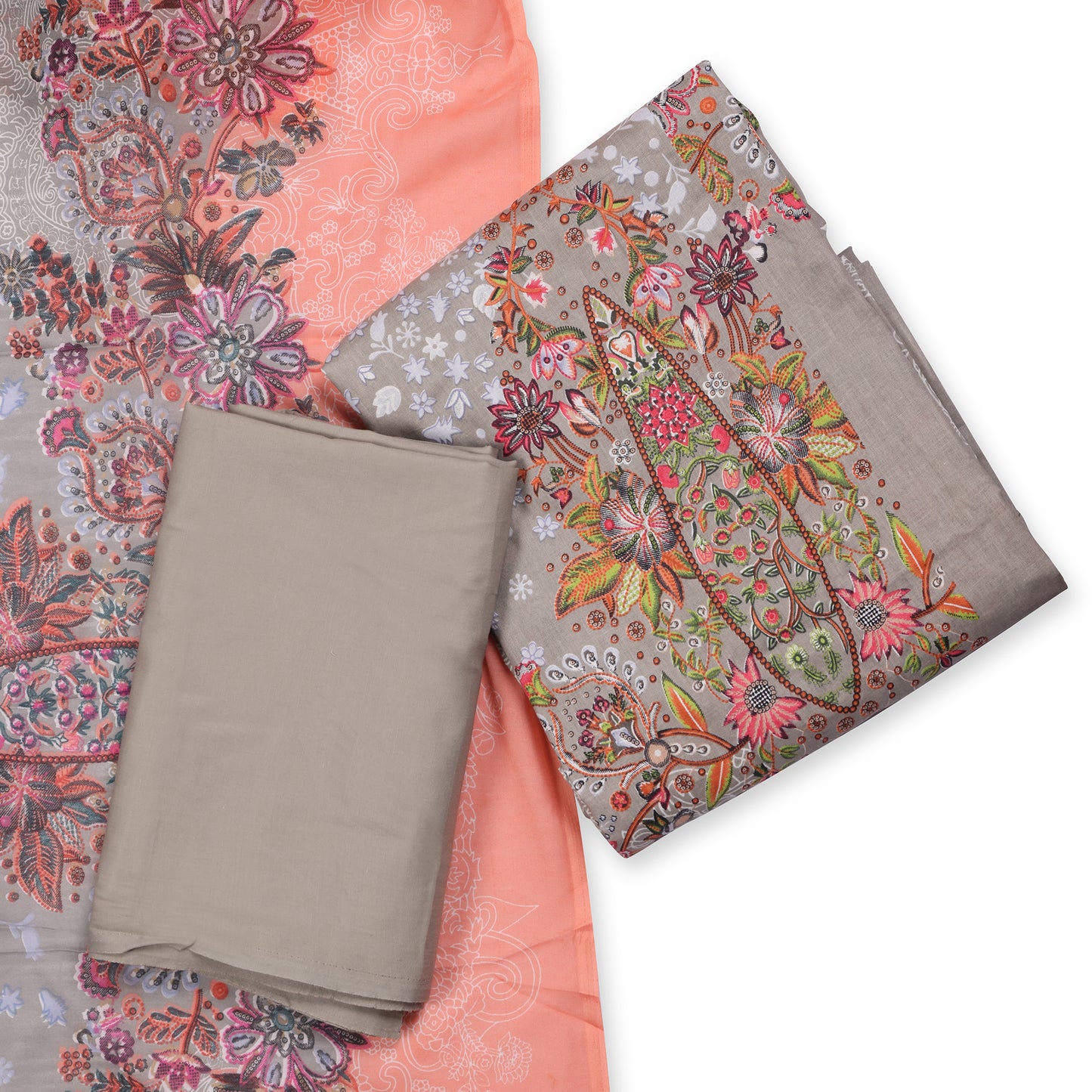 Earthy Elegance Grey Floral Unstitched Suit Set