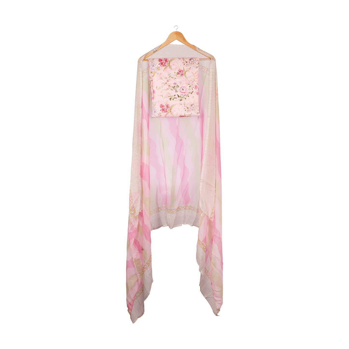 Blush Blossom Pink Floral Unstitched Suit Set