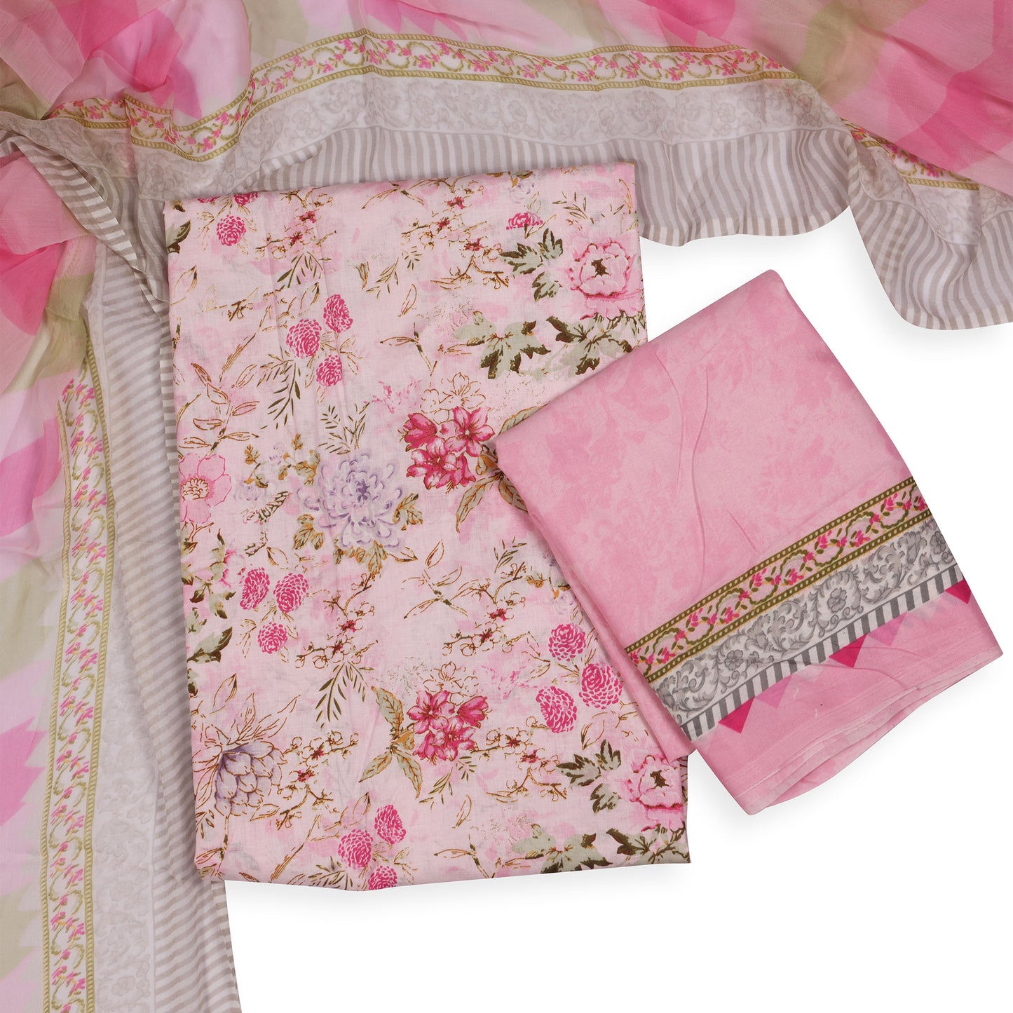 Blush Blossom Pink Floral Unstitched Suit Set