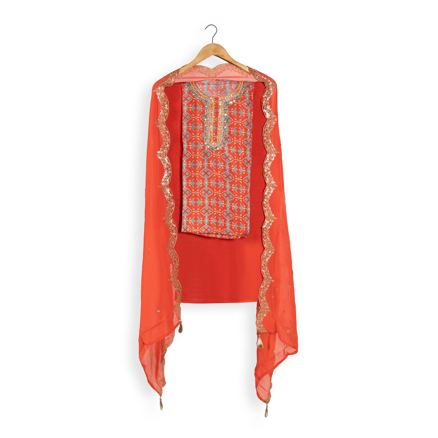 Radiant Orange Glow – Embroidered Georgette Dress Material