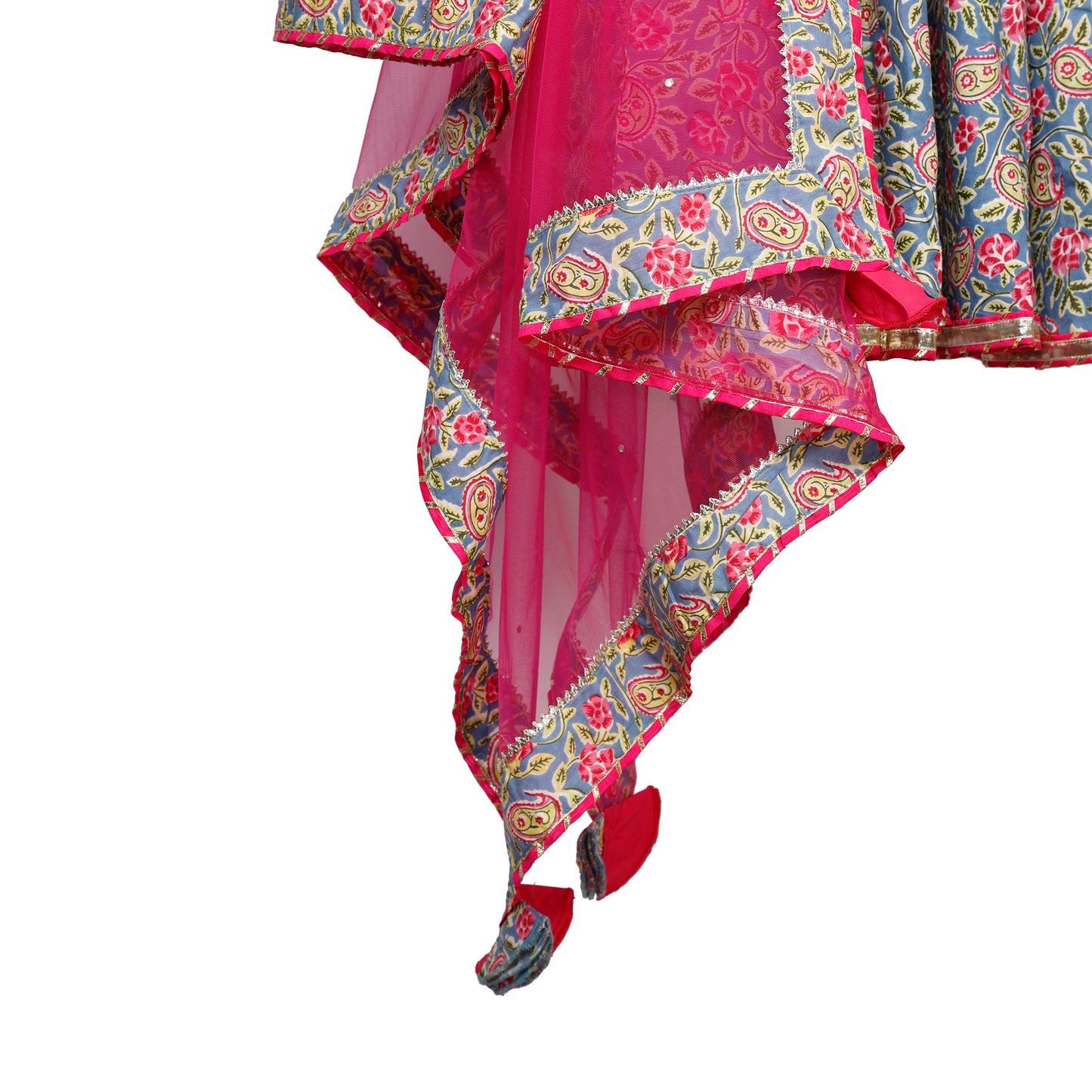 Gulnaar Printed Anarkali Suit Set with Fuchsia Dupatta