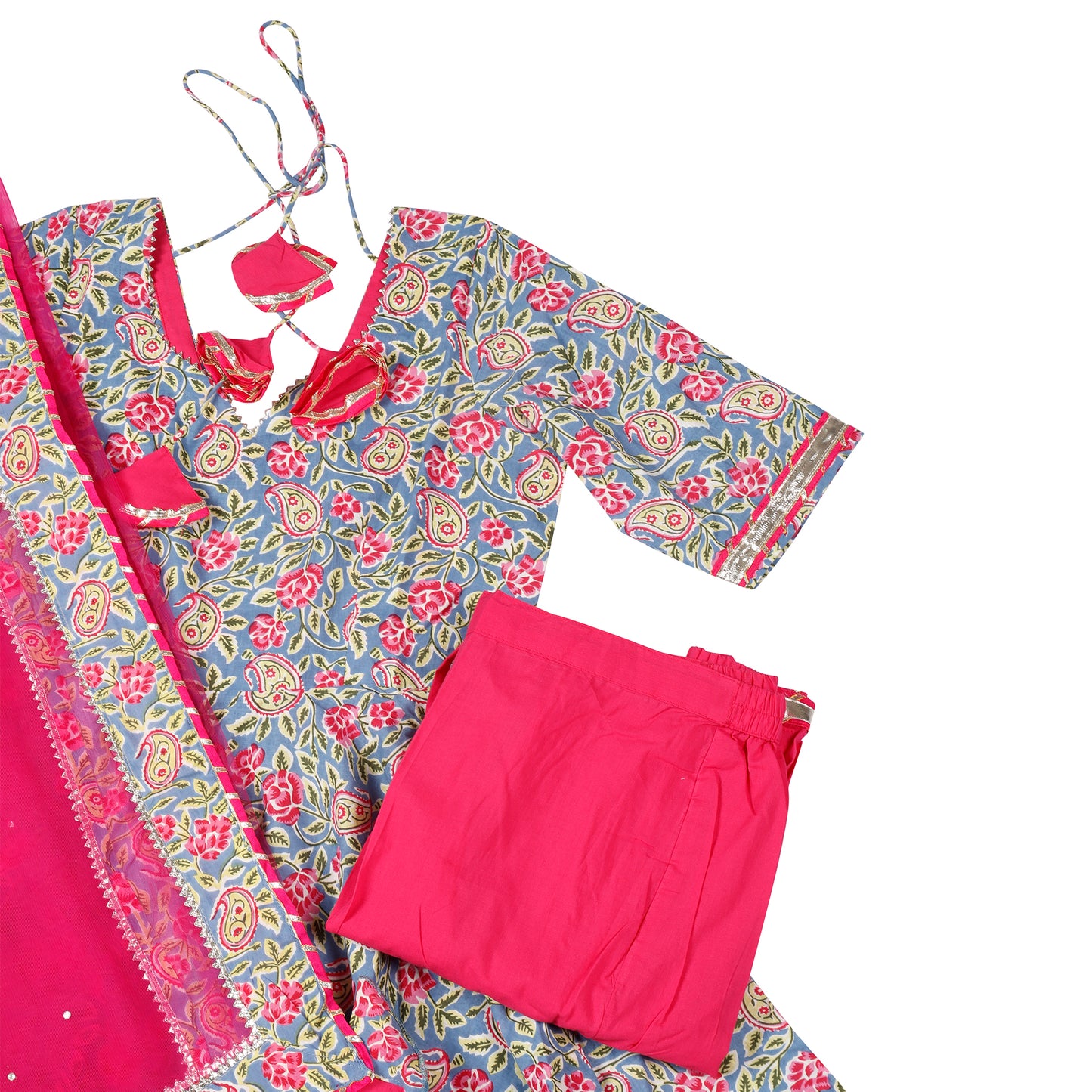 Gulnaar Printed Anarkali Suit Set with Fuchsia Dupatta